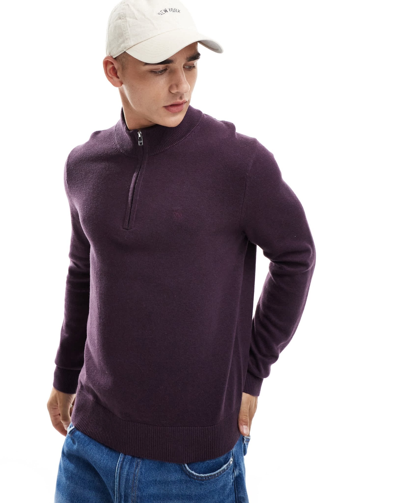 Abercrombie & Fitch icon logo merino knit half zip jumper in mauve - ASOS Sample Sale EU Store