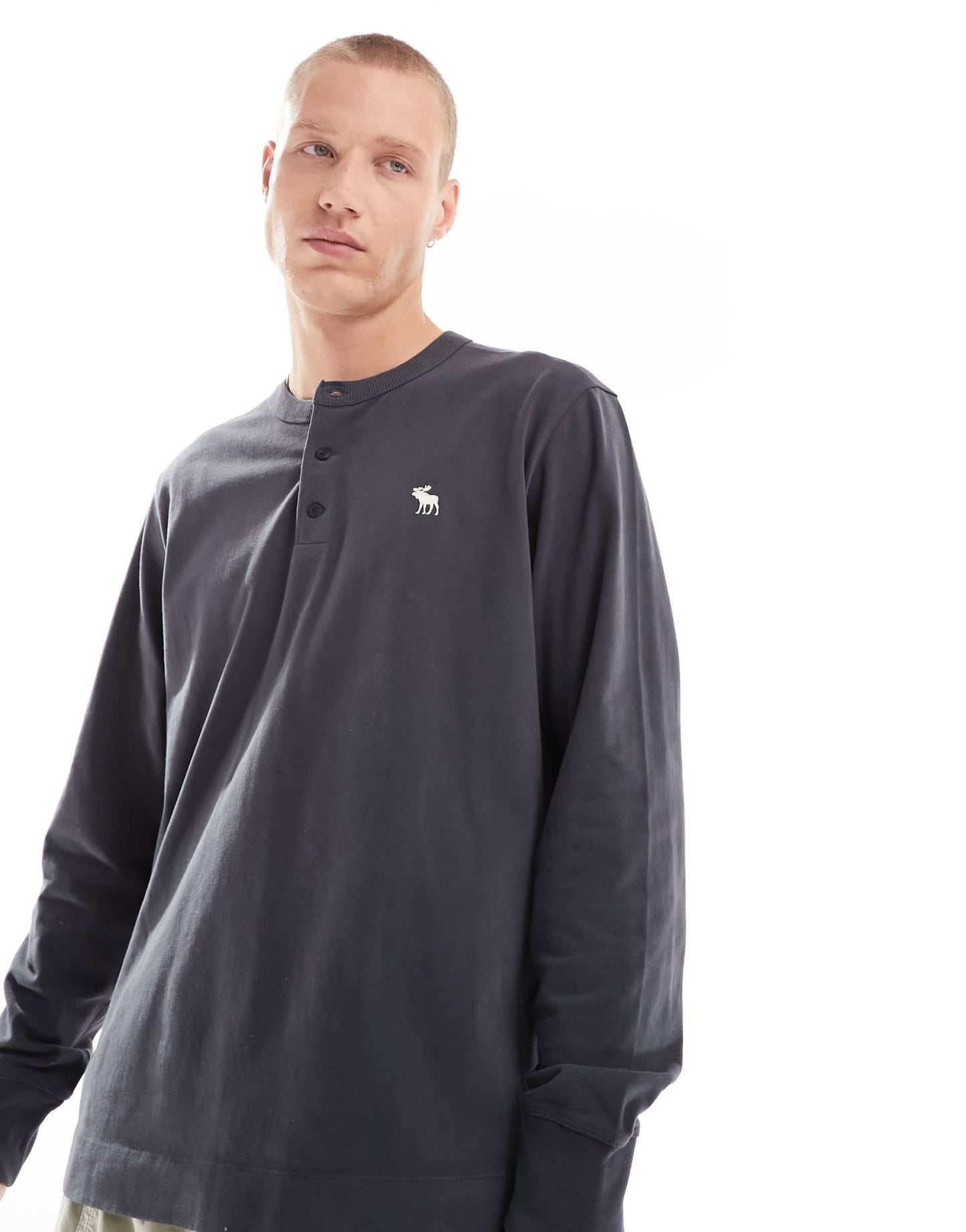 Abercrombie & Fitch icon logo premium henley long sleeve in washed black - ASOS Sample Sale EU Store