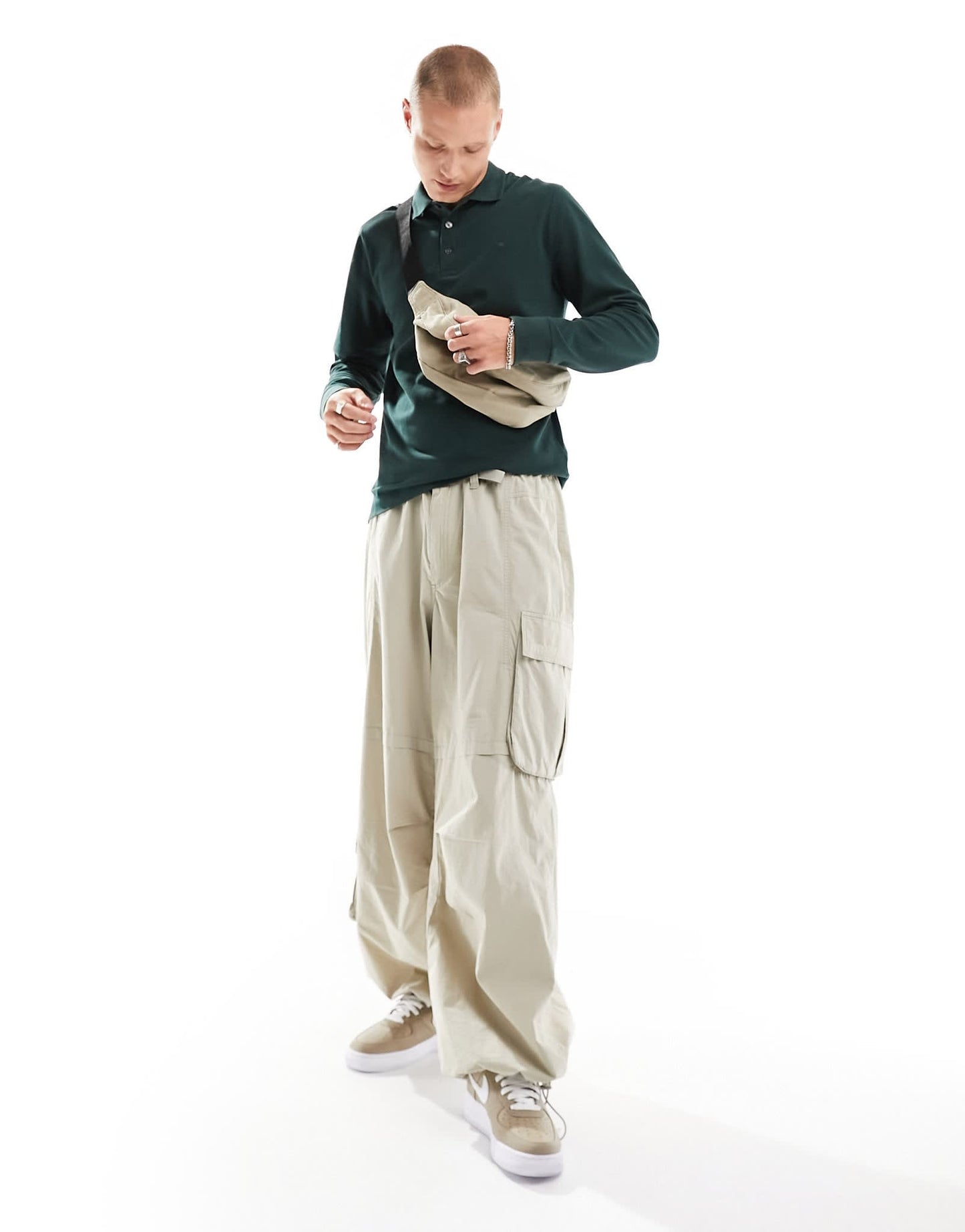 Abercrombie & Fitch icon logo tipped long sleeve pique polo in dark green - ASOS Sample Sale EU Store