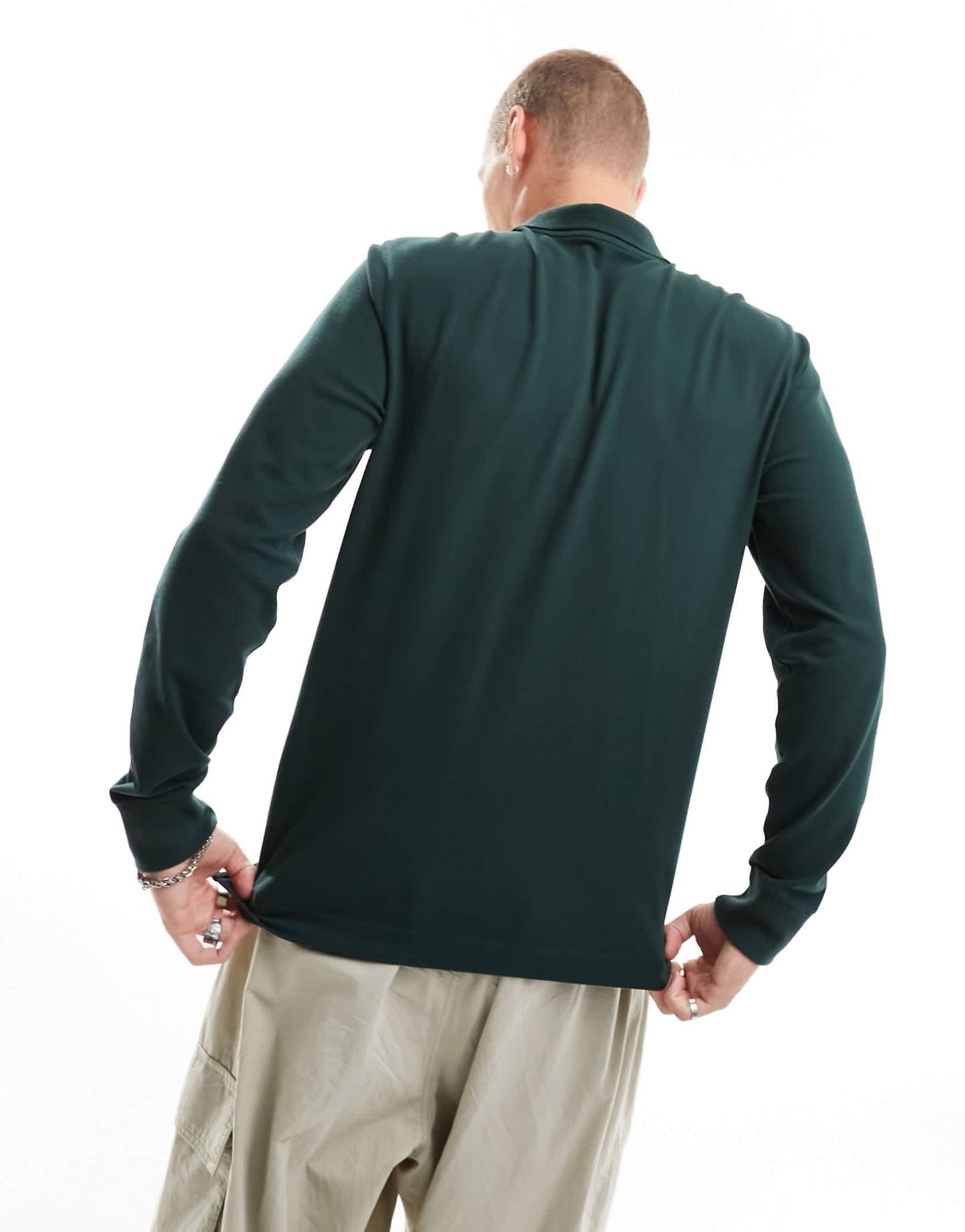 Abercrombie & Fitch icon logo tipped long sleeve pique polo in dark green - ASOS Sample Sale EU Store
