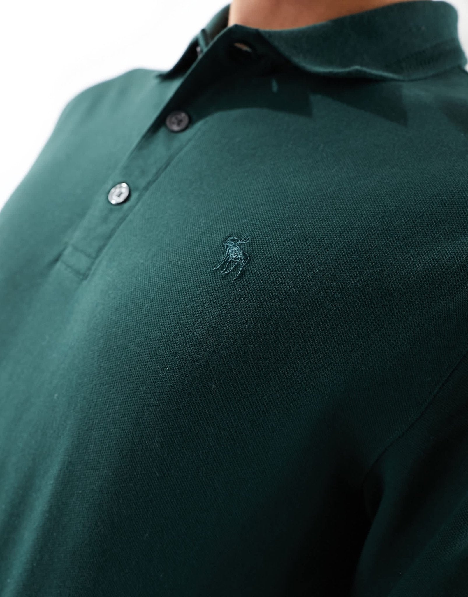 Abercrombie & Fitch icon logo tipped long sleeve pique polo in dark green - ASOS Sample Sale EU Store