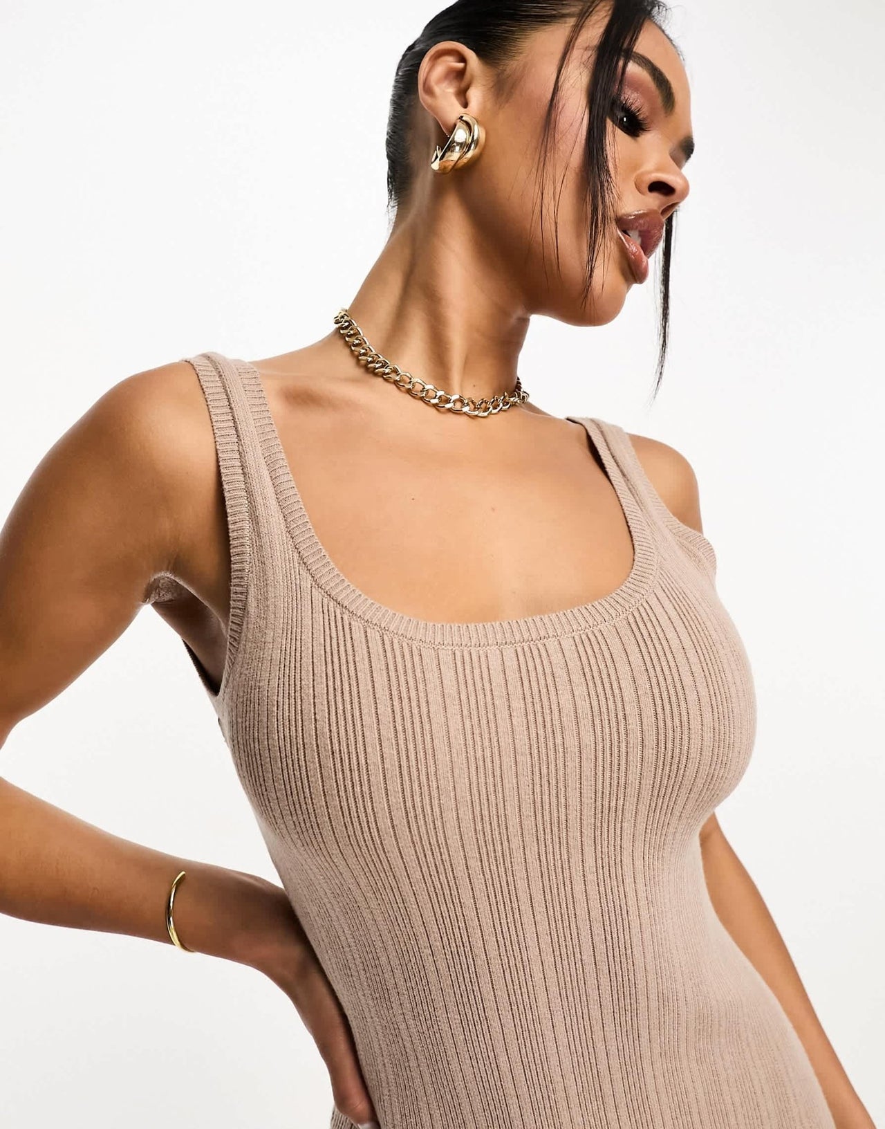 Abercrombie & Fitch knitted rib midi dress with square neck in brown - ASOS Sample Sale EU Store