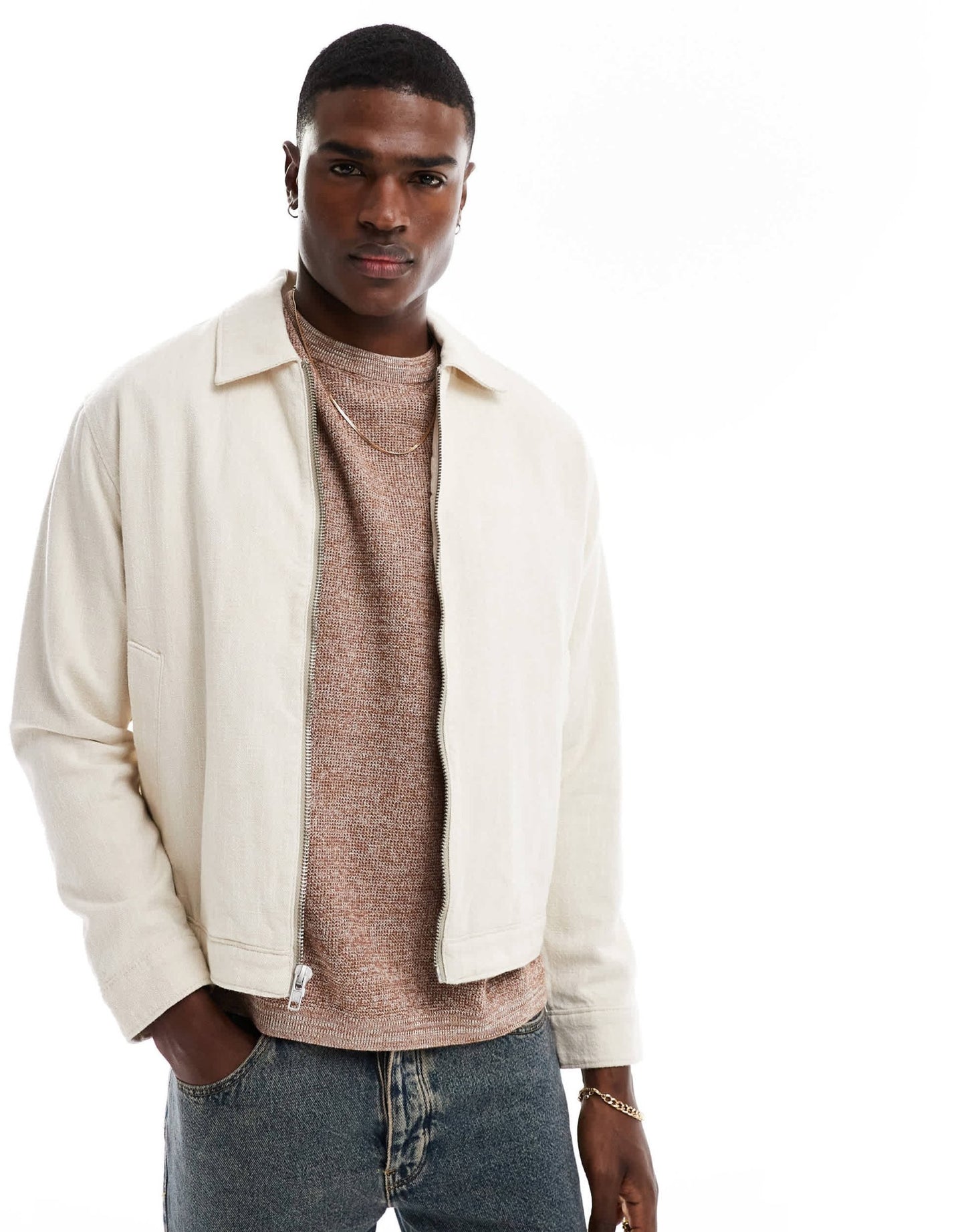 Abercrombie & Fitch lightweight linen zip front harrington jacket in beige - ASOS Sample Sale EU Store