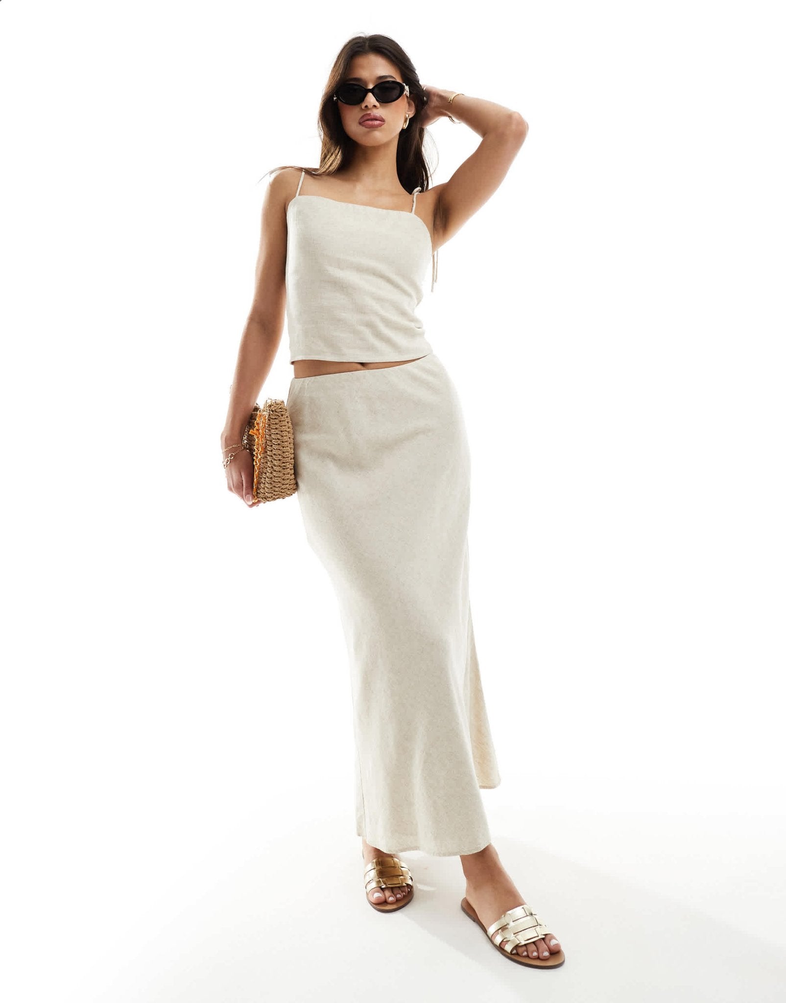 Abercrombie & Fitch linen blend bias cut maxi skirt in oatmeal co - ord - ASOS Sample Sale EU Store