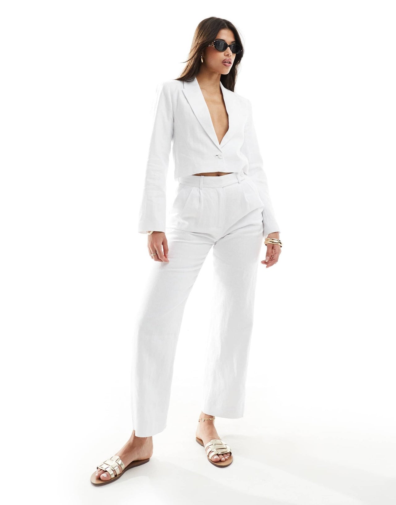 Abercrombie & Fitch linen blend cropped blazer in white mix and match - ASOS Sample Sale EU Store