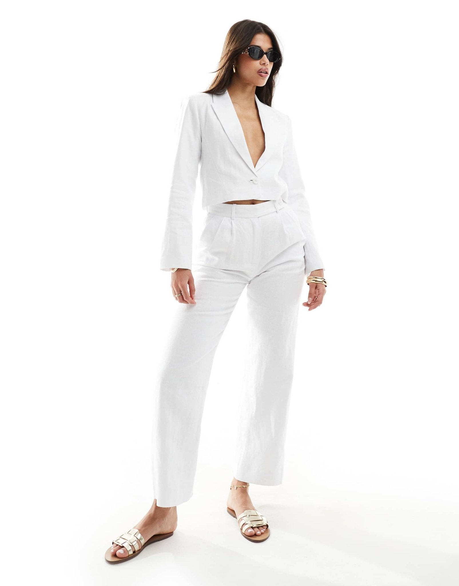 Abercrombie & Fitch linen blend cropped blazer in white mix and match - ASOS Sample Sale EU Store