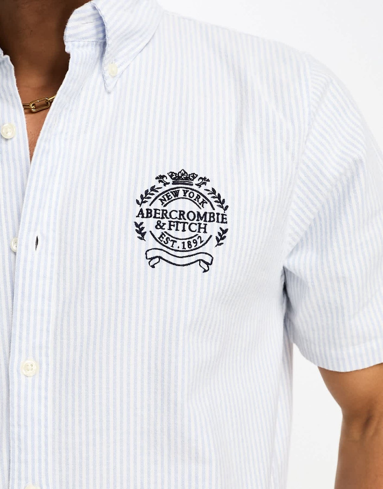 Abercrombie & Fitch logo short stripe sleeve oxford shirt in blue/white - ASOS Sample Sale EU Store