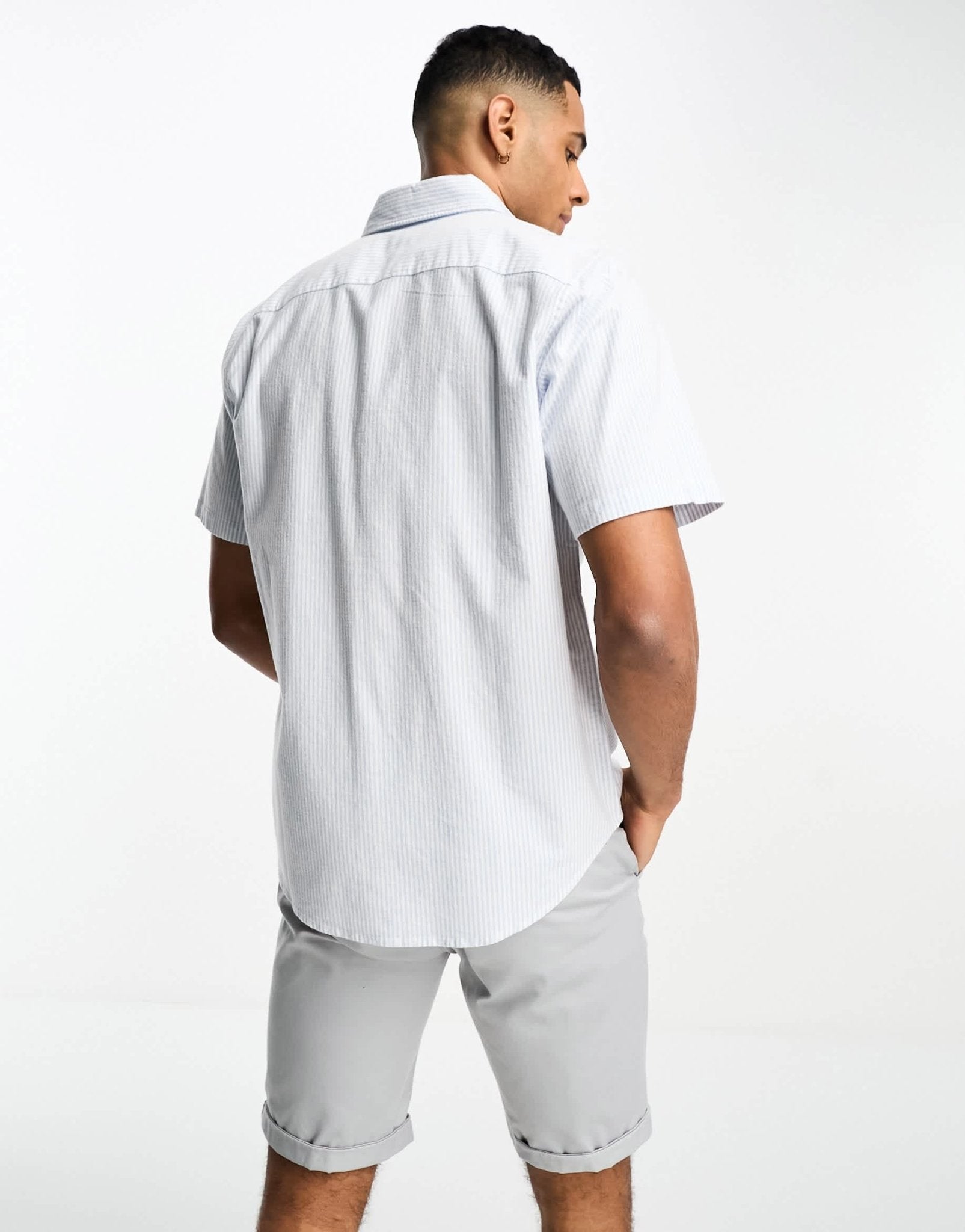 Abercrombie & Fitch logo short stripe sleeve oxford shirt in blue/white - ASOS Sample Sale EU Store