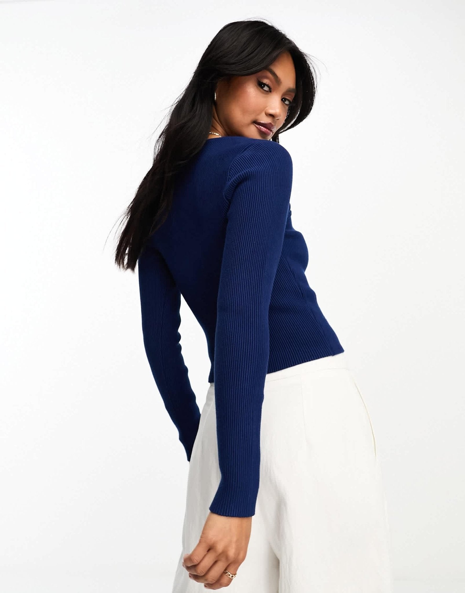 Abercrombie & Fitch long sleeve knitted top with sweetheart neckline in blue - ASOS Sample Sale EU Store