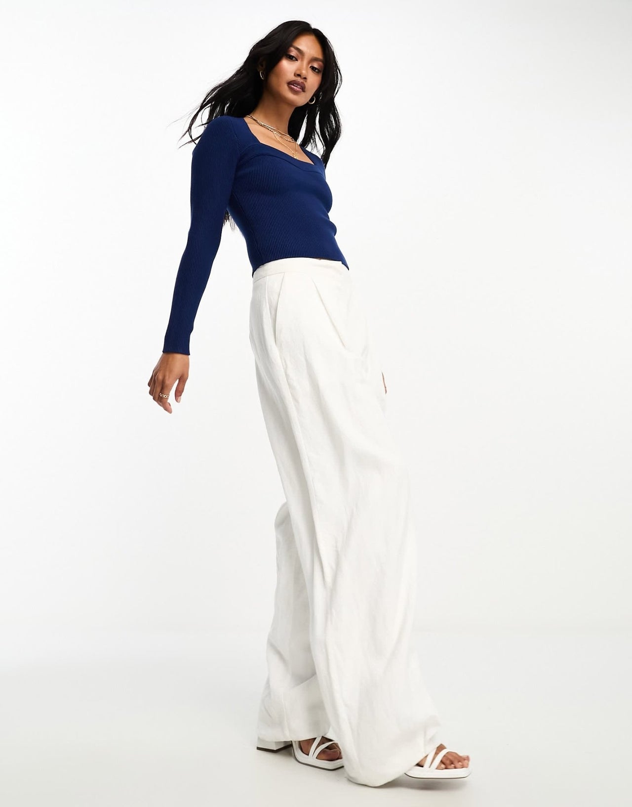 Abercrombie & Fitch long sleeve knitted top with sweetheart neckline in blue - ASOS Sample Sale EU Store