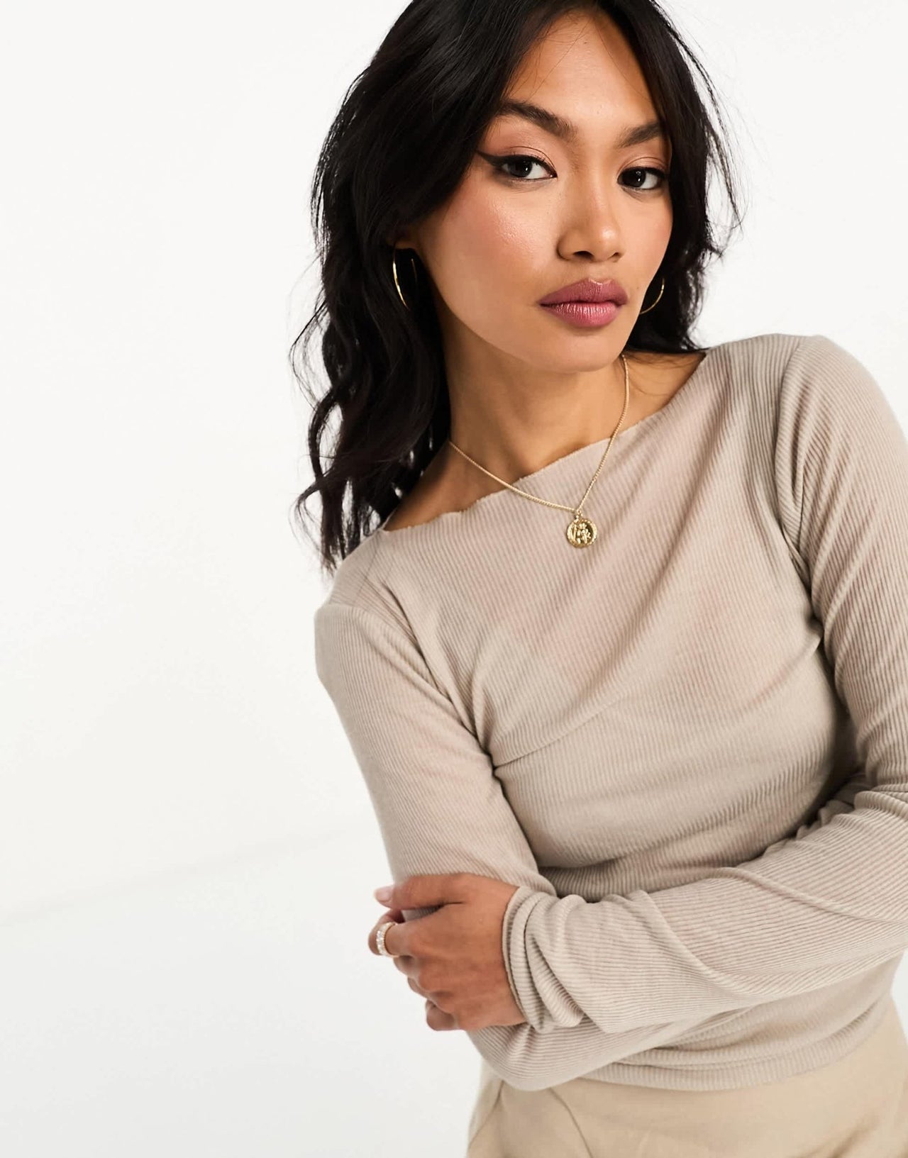Abercrombie & Fitch long sleeve semi sheer top in beige - ASOS Sample Sale EU Store