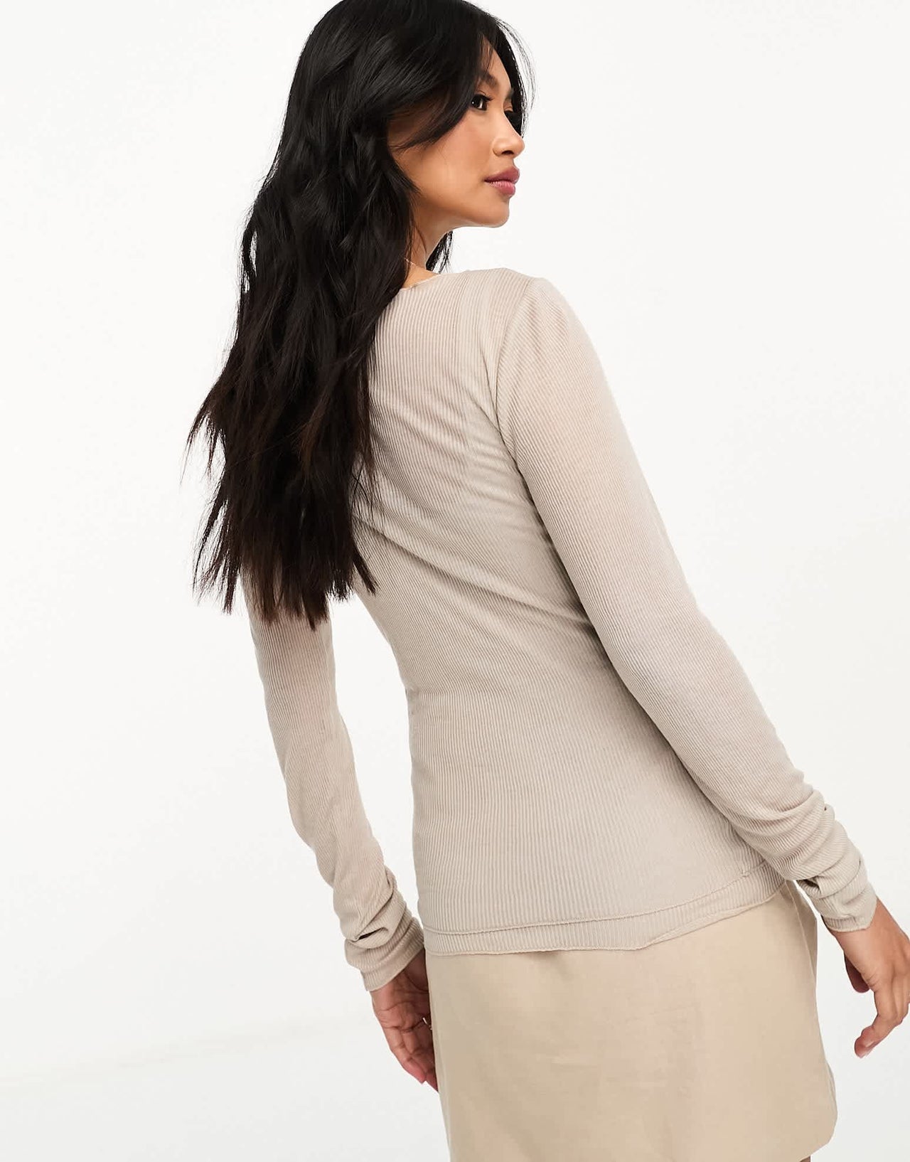 Abercrombie & Fitch long sleeve semi sheer top in beige - ASOS Sample Sale EU Store