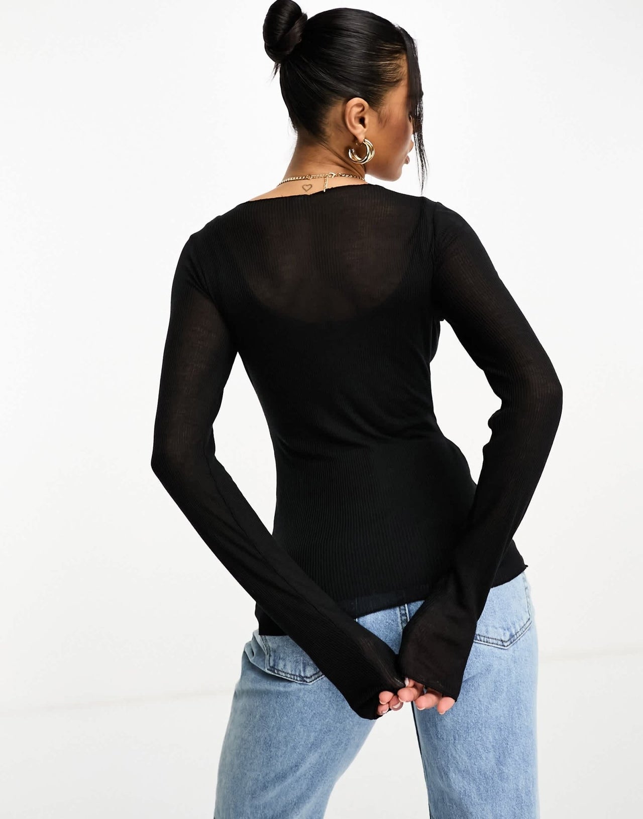 Abercrombie & Fitch long sleeve semi sheer top in black - ASOS Sample Sale EU Store