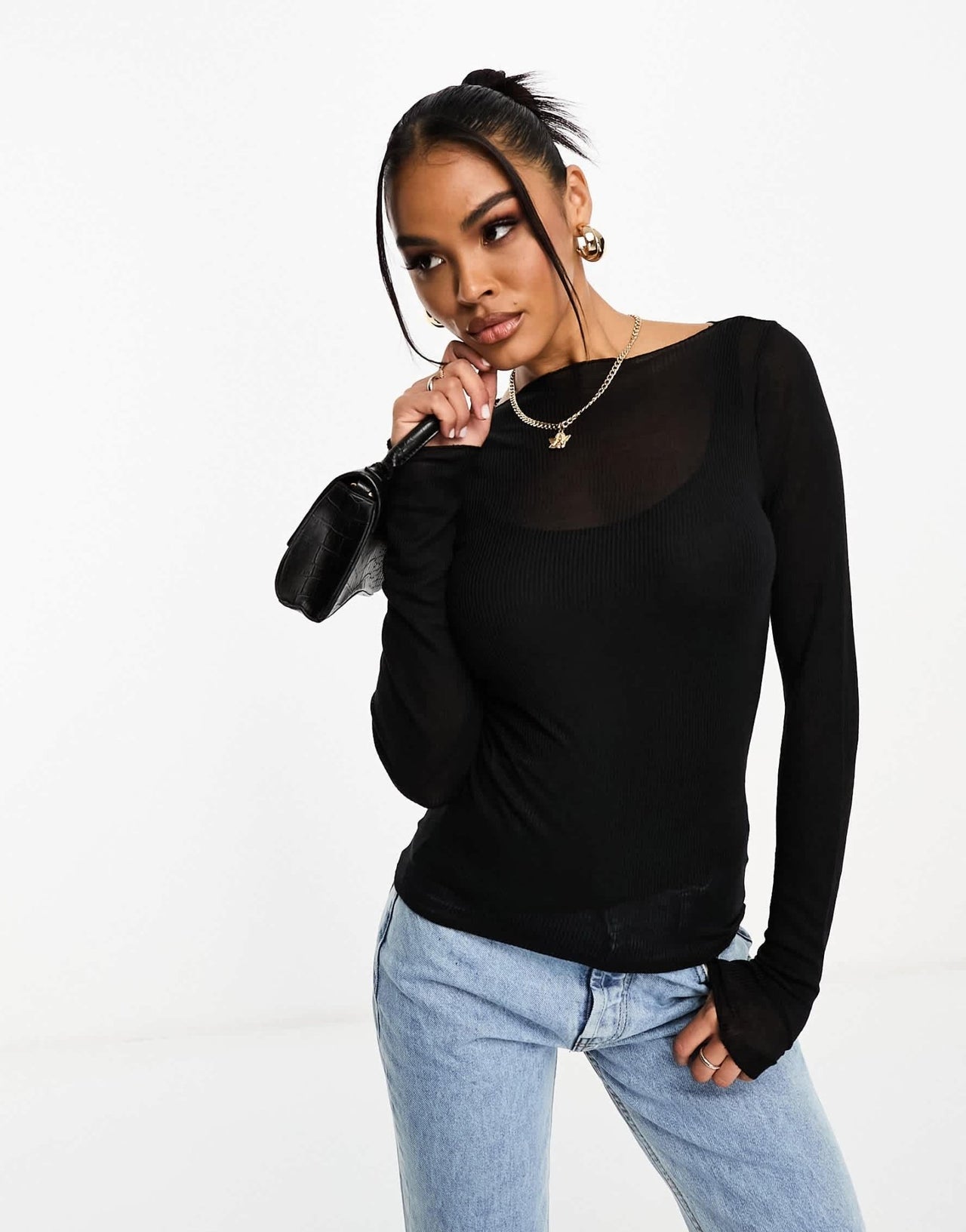 Abercrombie & Fitch long sleeve semi sheer top in black - ASOS Sample Sale EU Store