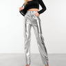 Abercrombie & Fitch metallic 90s straight faux leather trouser in silver