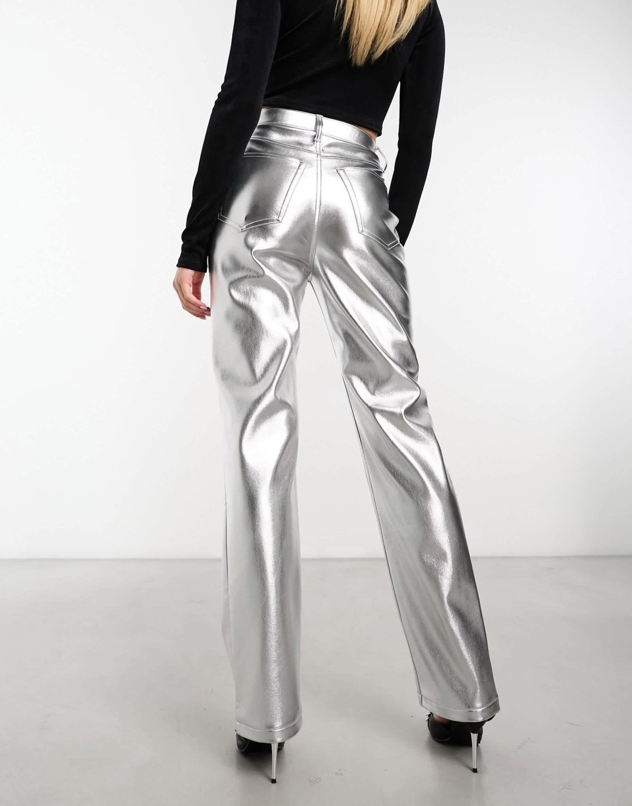 Abercrombie & Fitch metallic 90s straight faux leather trouser in silver - ASOS Sample Sale EU Store