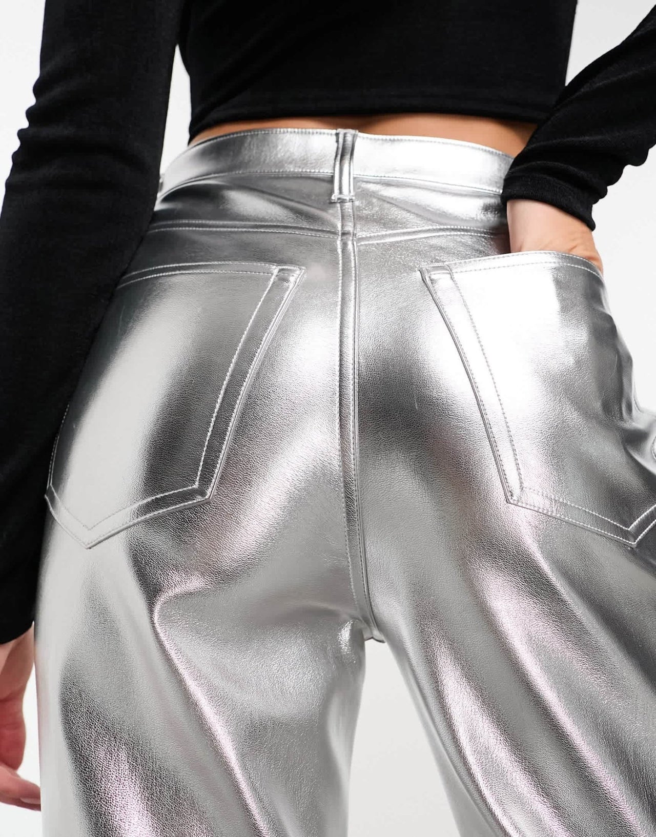Abercrombie & Fitch metallic 90s straight faux leather trouser in silver - ASOS Sample Sale EU Store