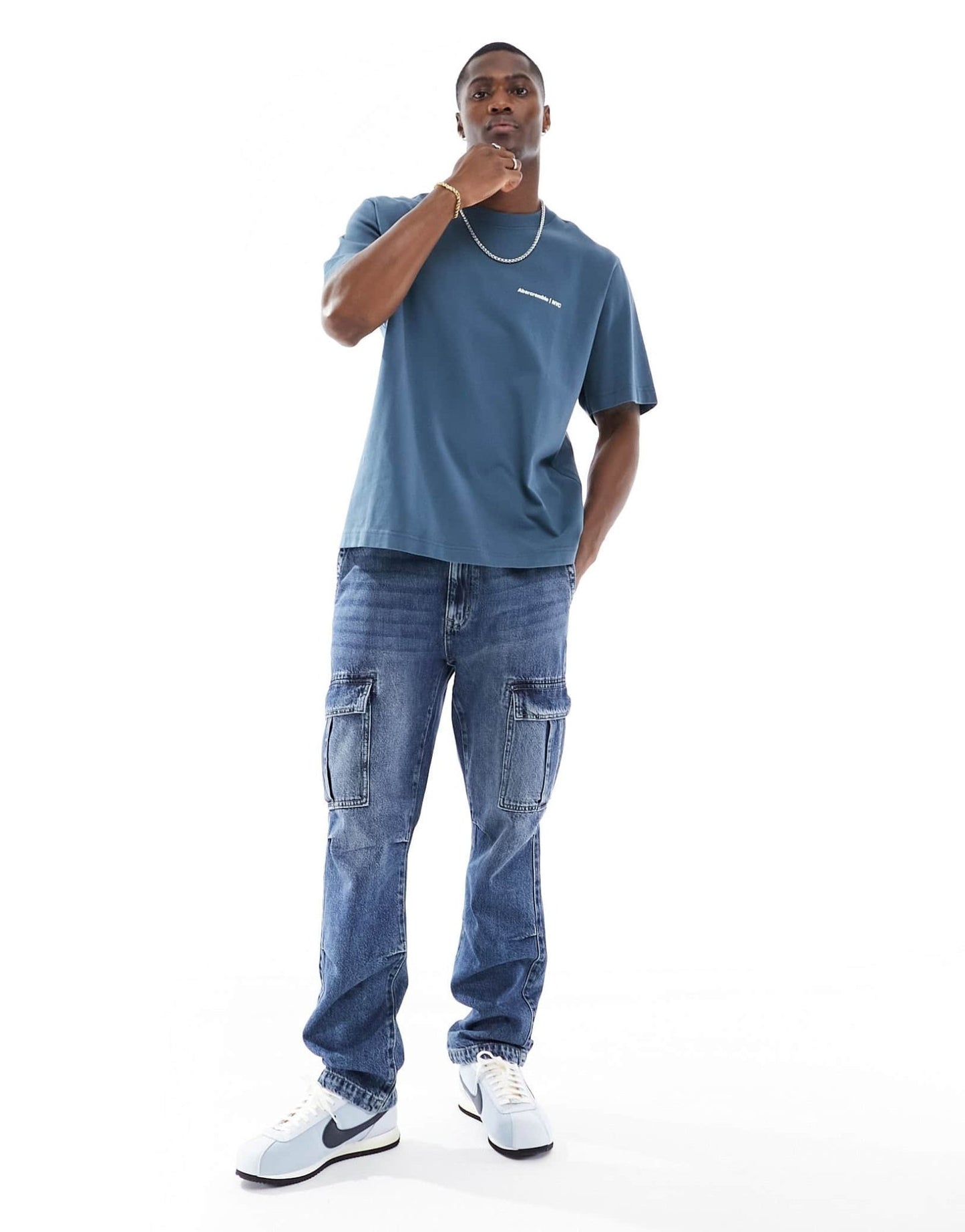 Abercrombie & Fitch microscale trend front and back logo t-shirt in mid blue - ASOS Sample Sale EU Store