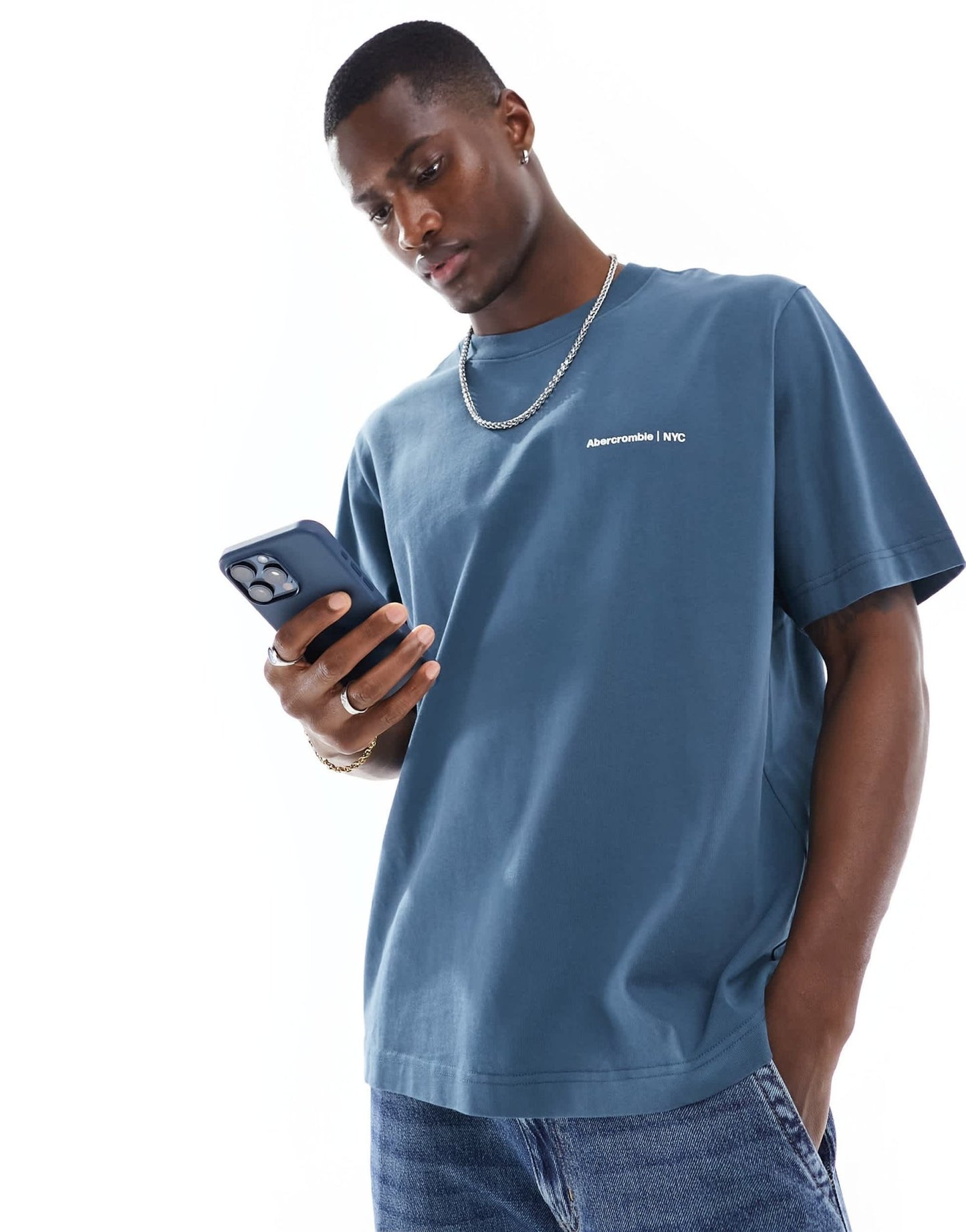 Abercrombie & Fitch microscale trend front and back logo t-shirt in mid blue - ASOS Sample Sale EU Store