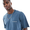 Abercrombie & Fitch microscale trend front and back logo t-shirt in mid blue