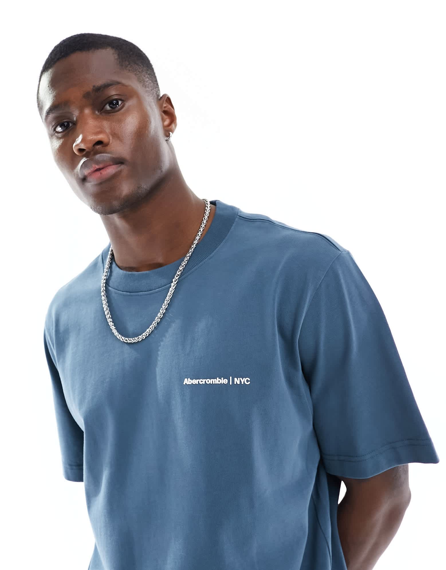 Abercrombie & Fitch microscale trend front and back logo t-shirt in mid blue - ASOS Sample Sale EU Store