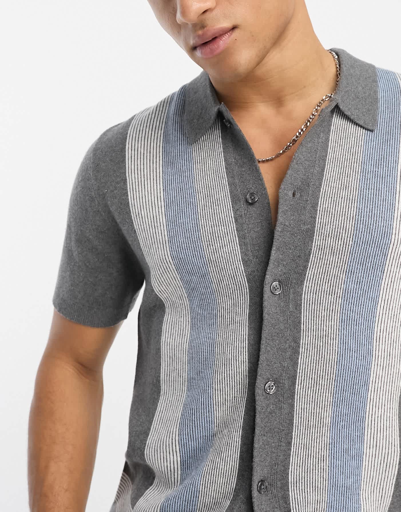 Abercrombie & Fitch modern classic pattern border buttonthrough knit polo in grey - ASOS Sample Sale EU Store
