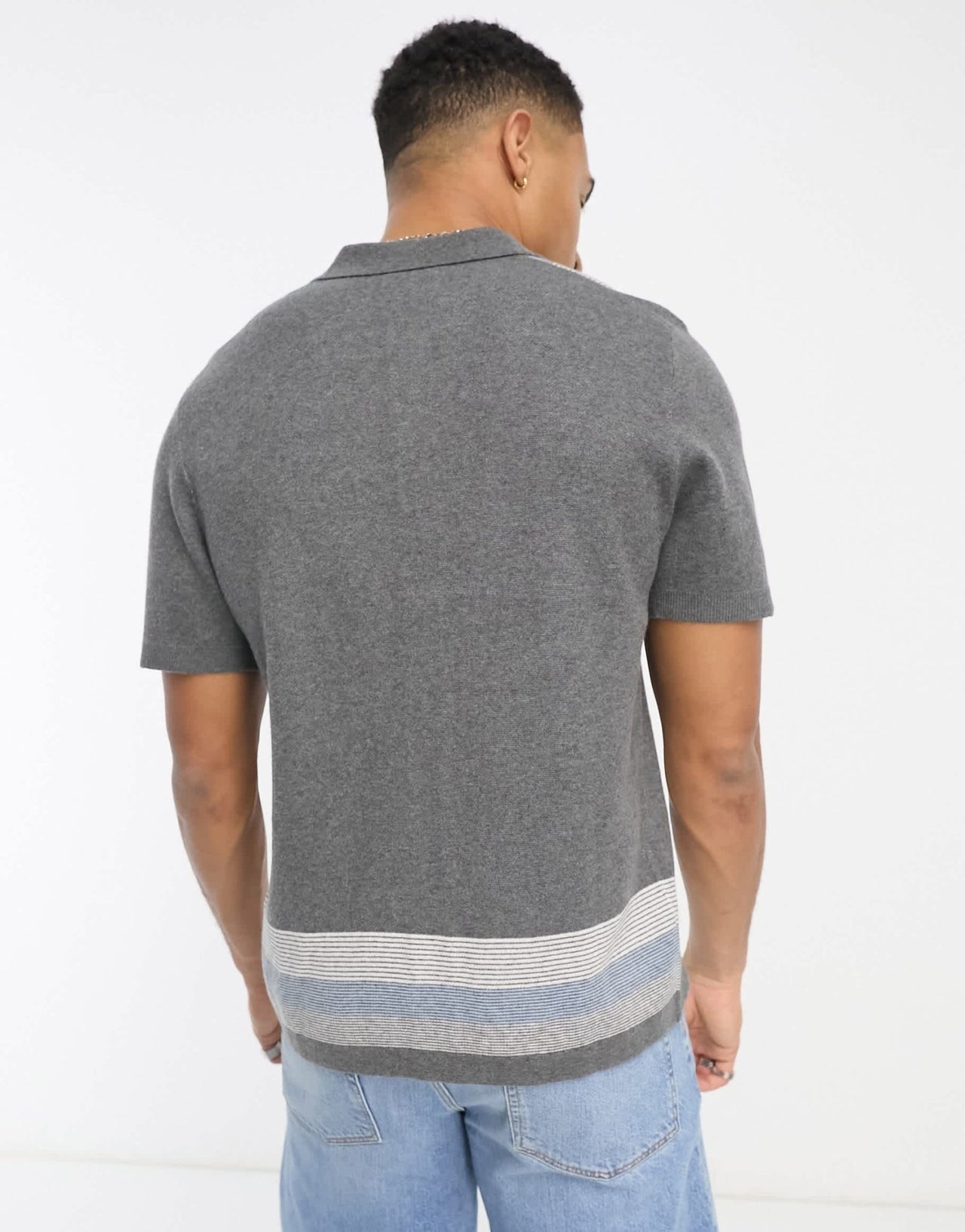 Abercrombie & Fitch modern classic pattern border buttonthrough knit polo in grey - ASOS Sample Sale EU Store