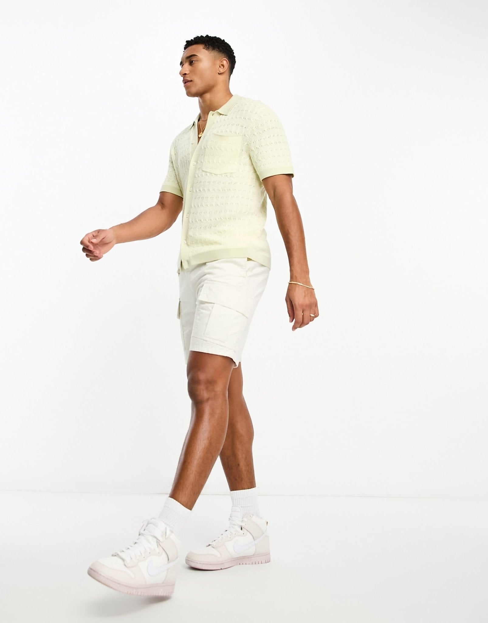 Abercrombie & Fitch open knit polo shirt with tipping in yellow/green - ASOS Sample Sale EU Store