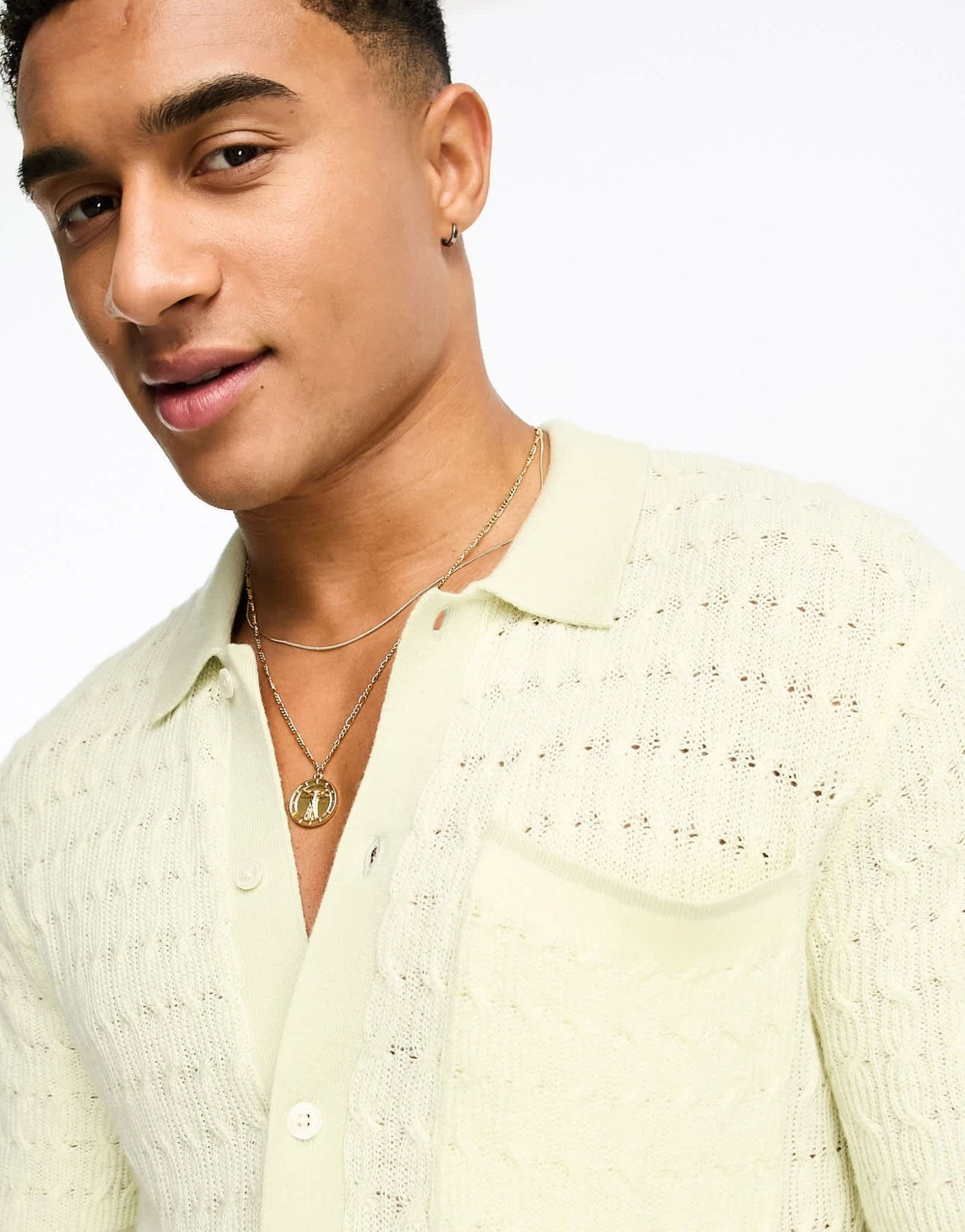 Abercrombie & Fitch open knit polo shirt with tipping in yellow/green - ASOS Sample Sale EU Store