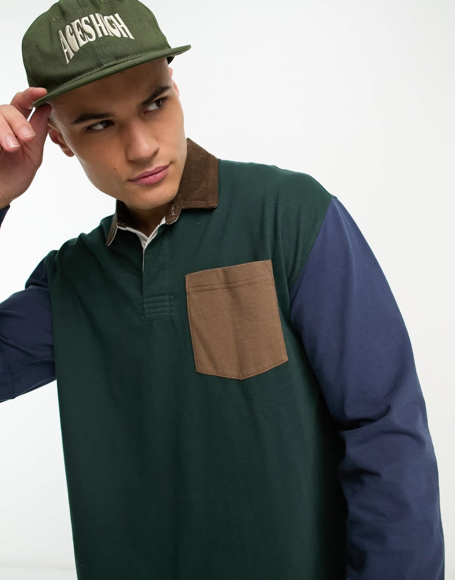 Abercrombie & Fitch oversized colour block rugby polo in dark green - ASOS Sample Sale EU Store
