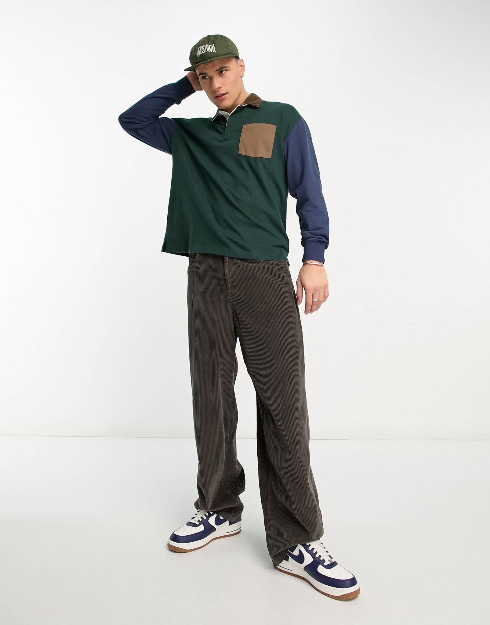 Abercrombie & Fitch oversized colour block rugby polo in dark green - ASOS Sample Sale EU Store
