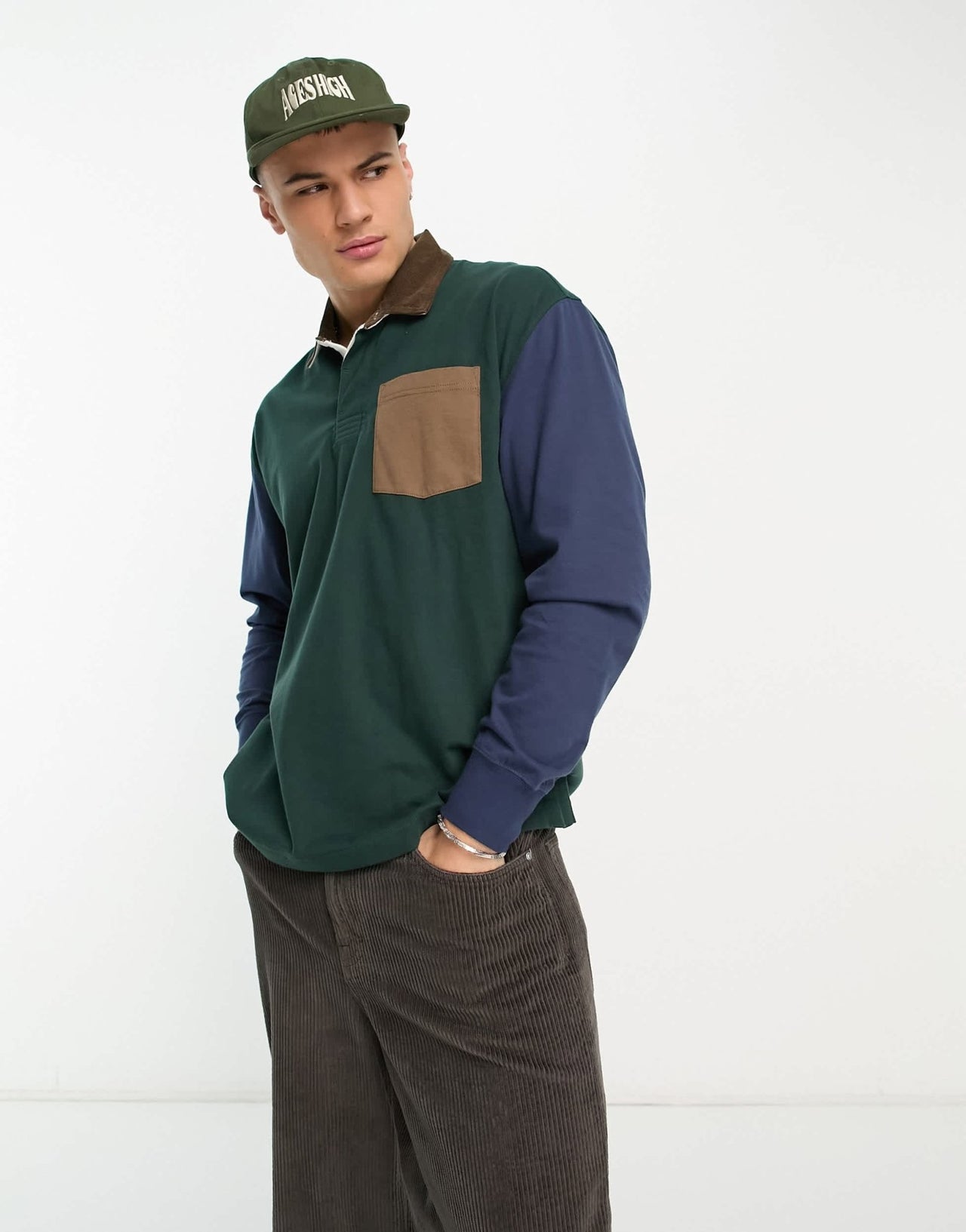 Abercrombie & Fitch oversized colour block rugby polo in dark green - ASOS Sample Sale EU Store