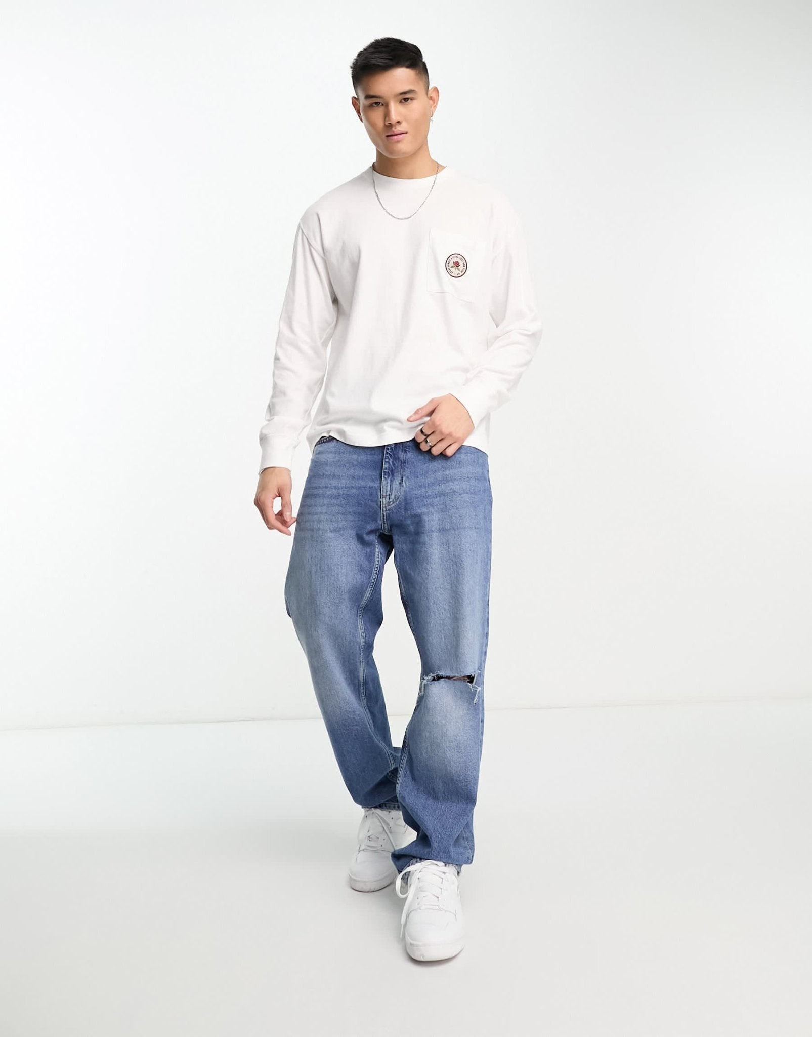 Abercrombie & Fitch patch & back logo long sleeve top in white - ASOS Sample Sale EU Store