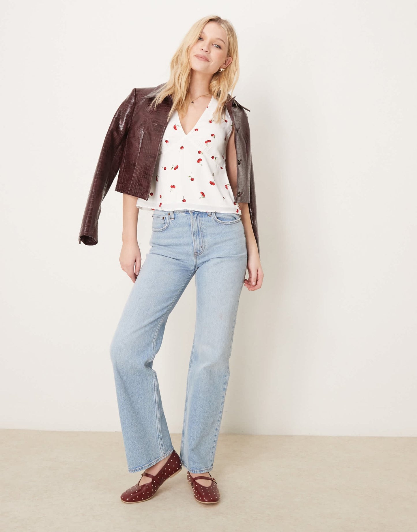 Abercrombie & Fitch plunge neck sleeveless top in cherry print - ASOS Sample Sale EU Store