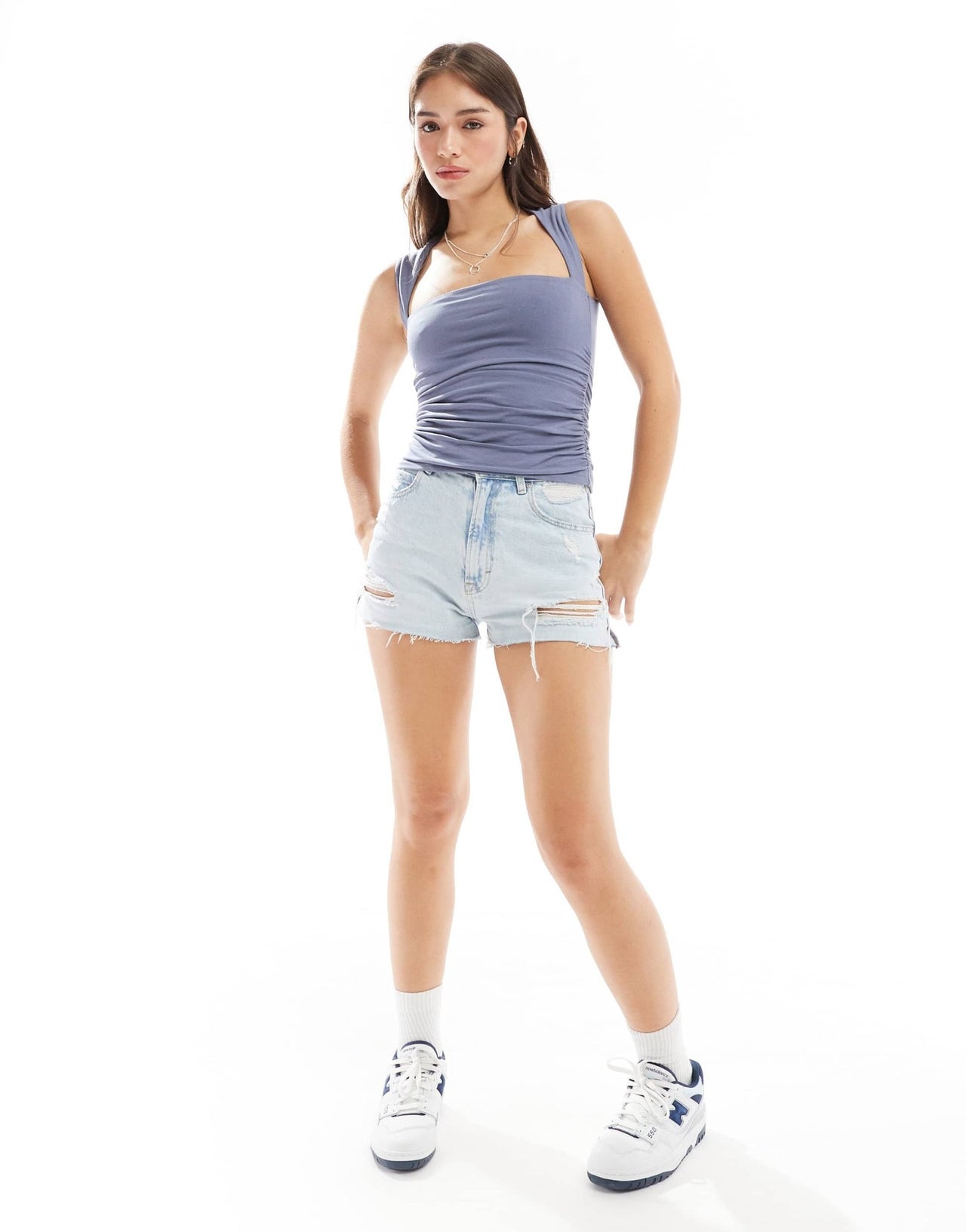Abercrombie & Fitch Portrait square neck ruched top in grey - ASOS Sample Sale EU Store