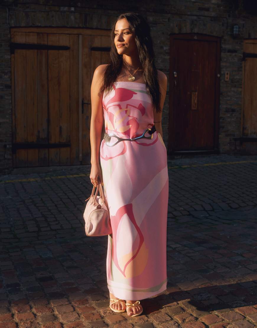 Abercrombie & Fitch satin strapless maxi dress in pink floral - ASOS Sample Sale EU Store