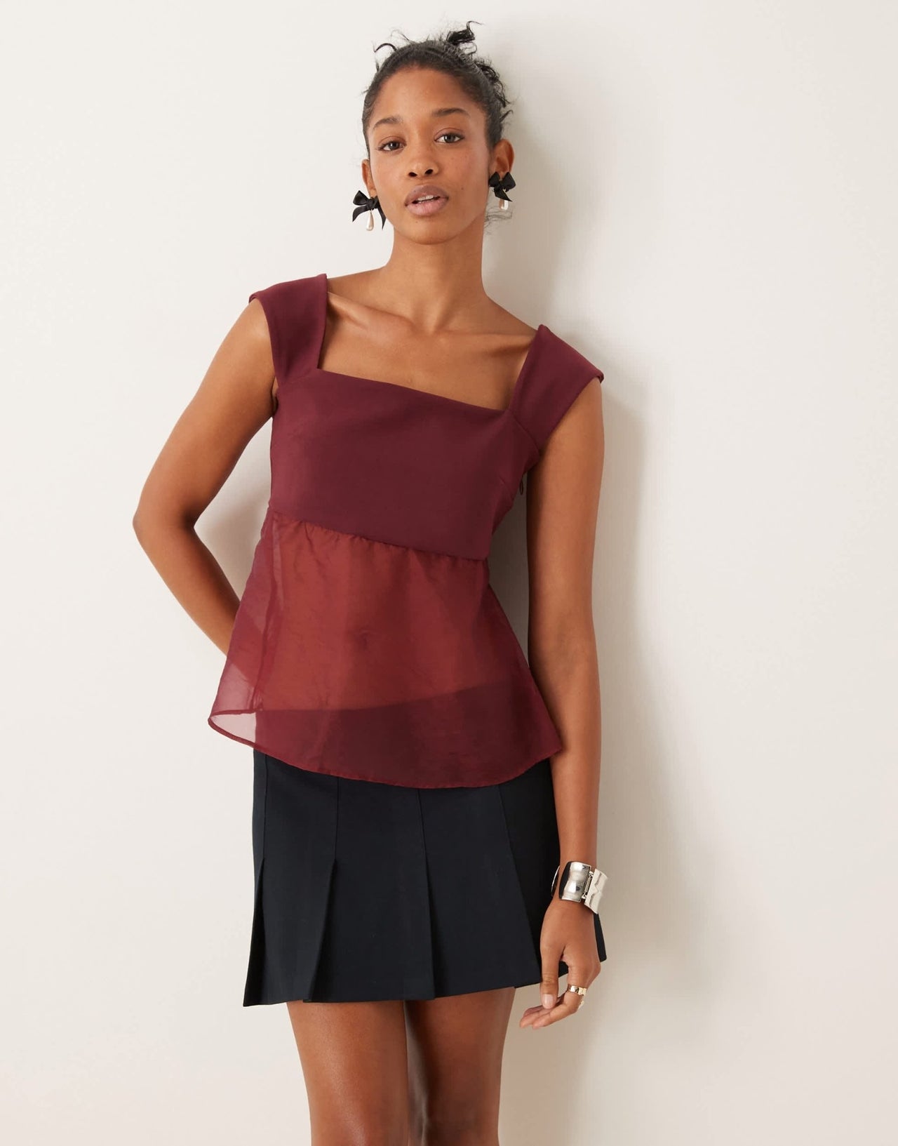 Abercrombie & Fitch sheer babydoll cami top in burgundy - ASOS Sample Sale EU Store