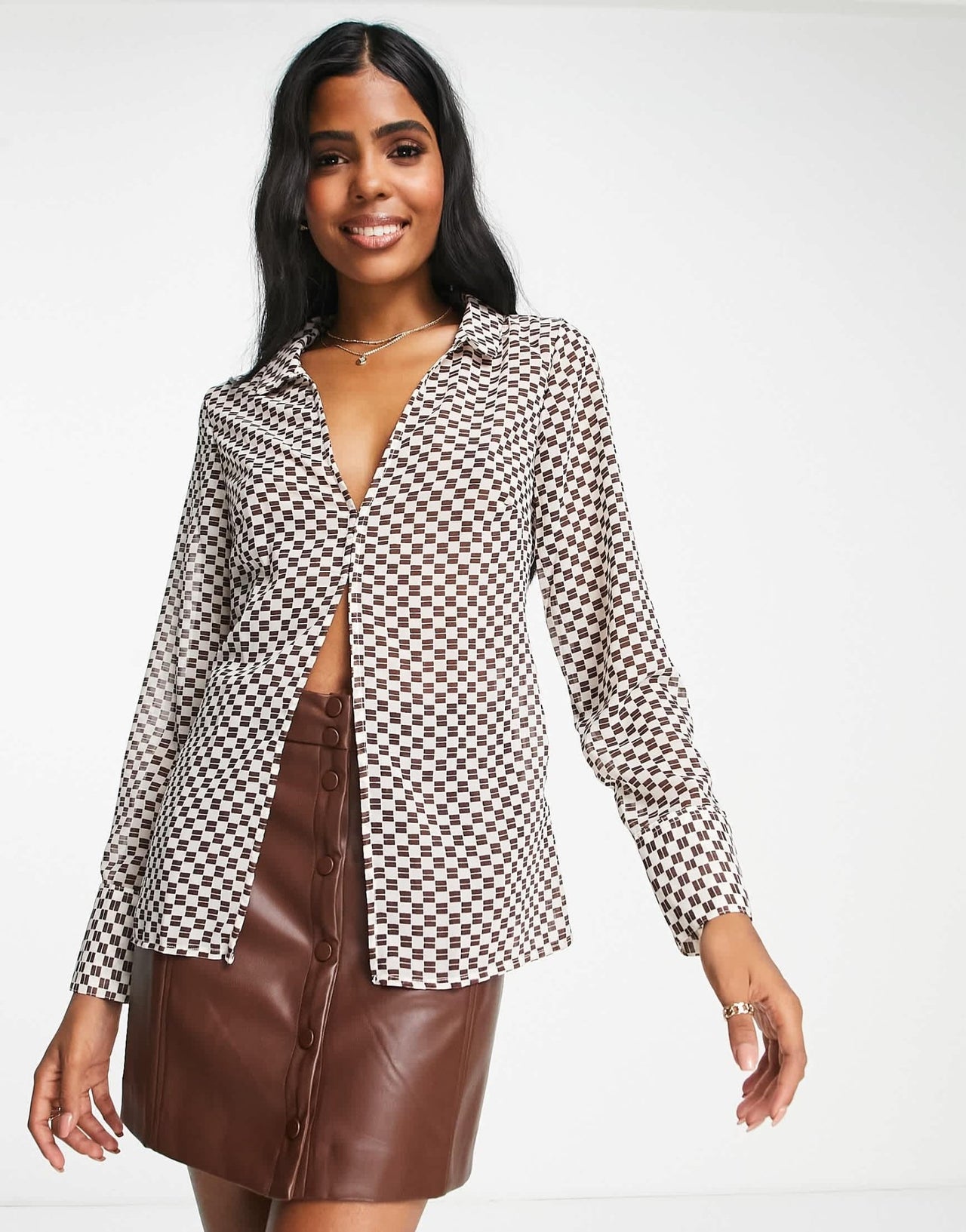 Abercrombie & Fitch sheer shirt in brown checkerboard - ASOS Sample Sale EU Store
