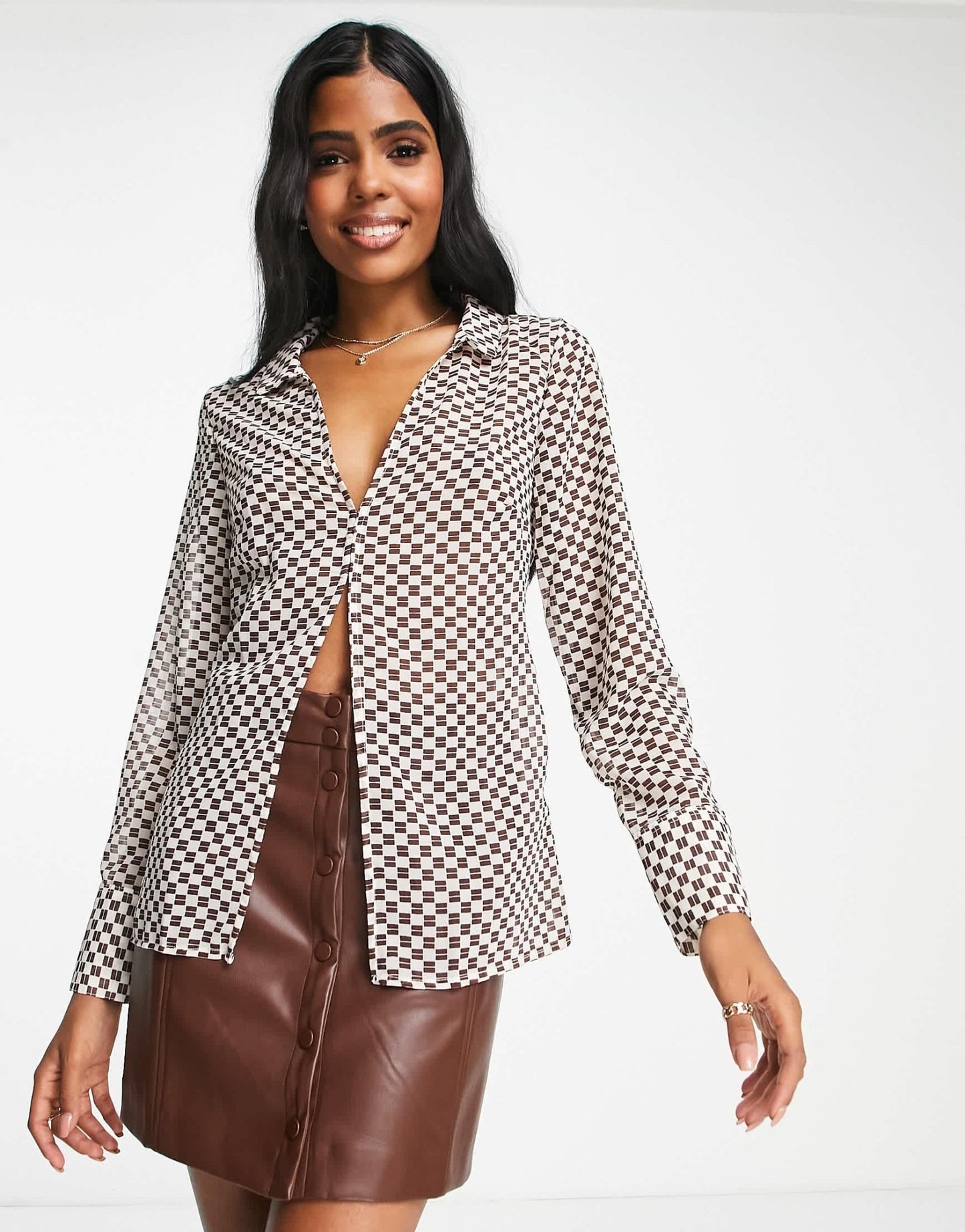 Abercrombie & Fitch sheer shirt in brown checkerboard - ASOS Sample Sale EU Store