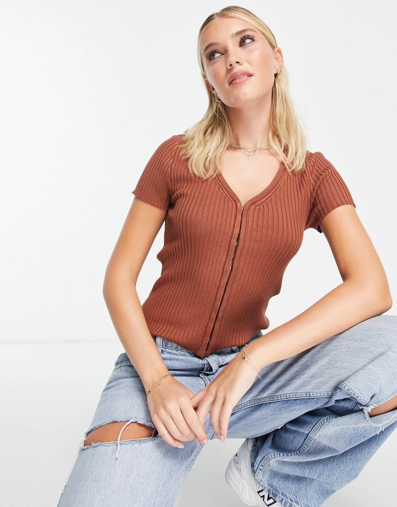 Abercrombie & Fitch short sleeve cardi top in brown - ASOS Sample Sale EU Store