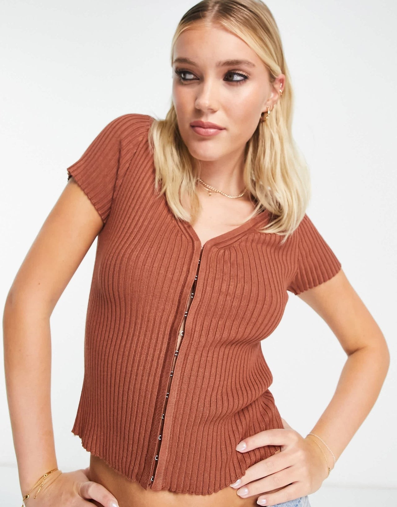 Abercrombie & Fitch short sleeve cardi top in brown - ASOS Sample Sale EU Store