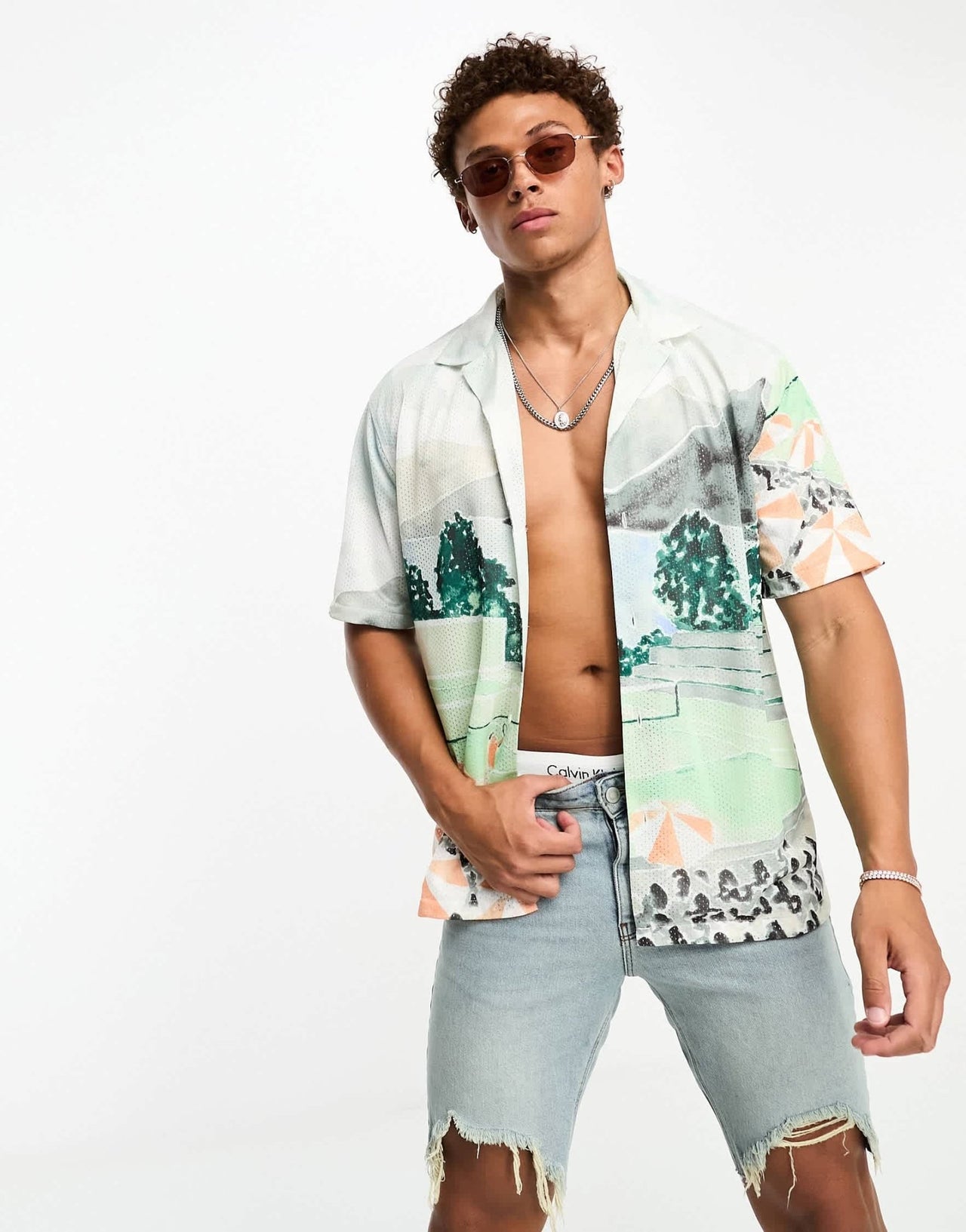 Abercrombie & Fitch short sleeve revere collar scenic print mesh shirt in multi - ASOS Sample Sale EU Store