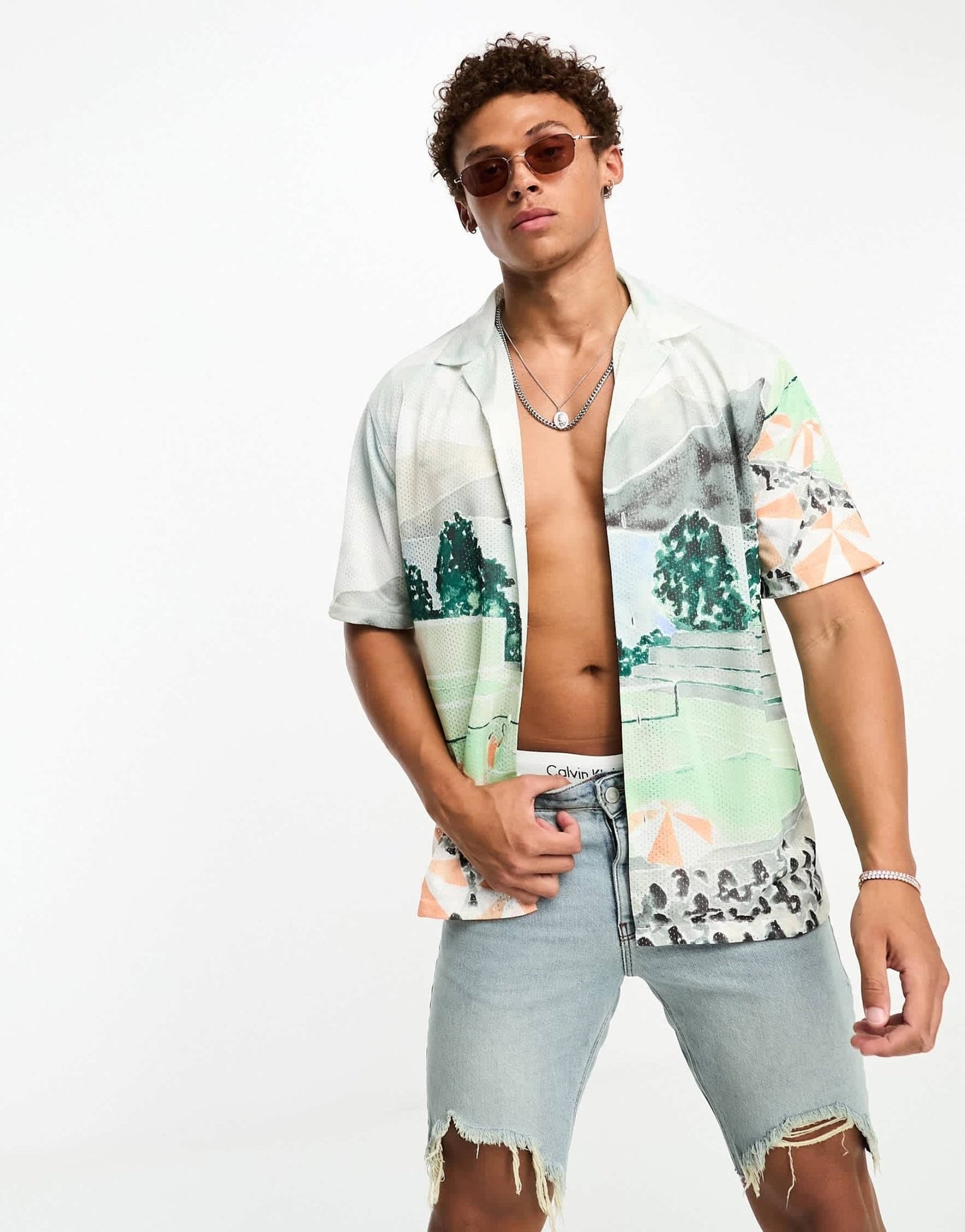 Abercrombie & Fitch short sleeve revere collar scenic print mesh shirt in multi - ASOS Sample Sale EU Store