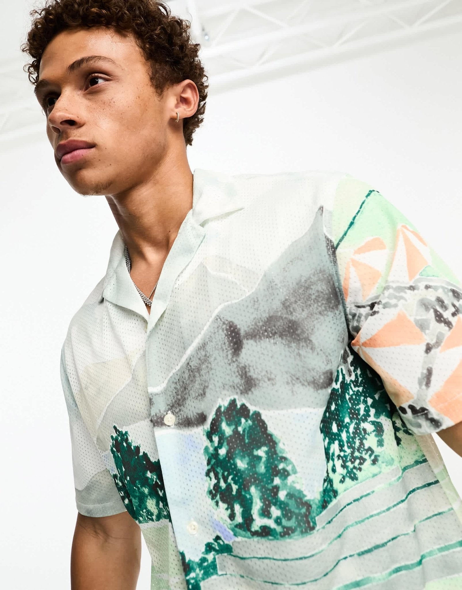 Abercrombie & Fitch short sleeve revere collar scenic print mesh shirt in multi - ASOS Sample Sale EU Store