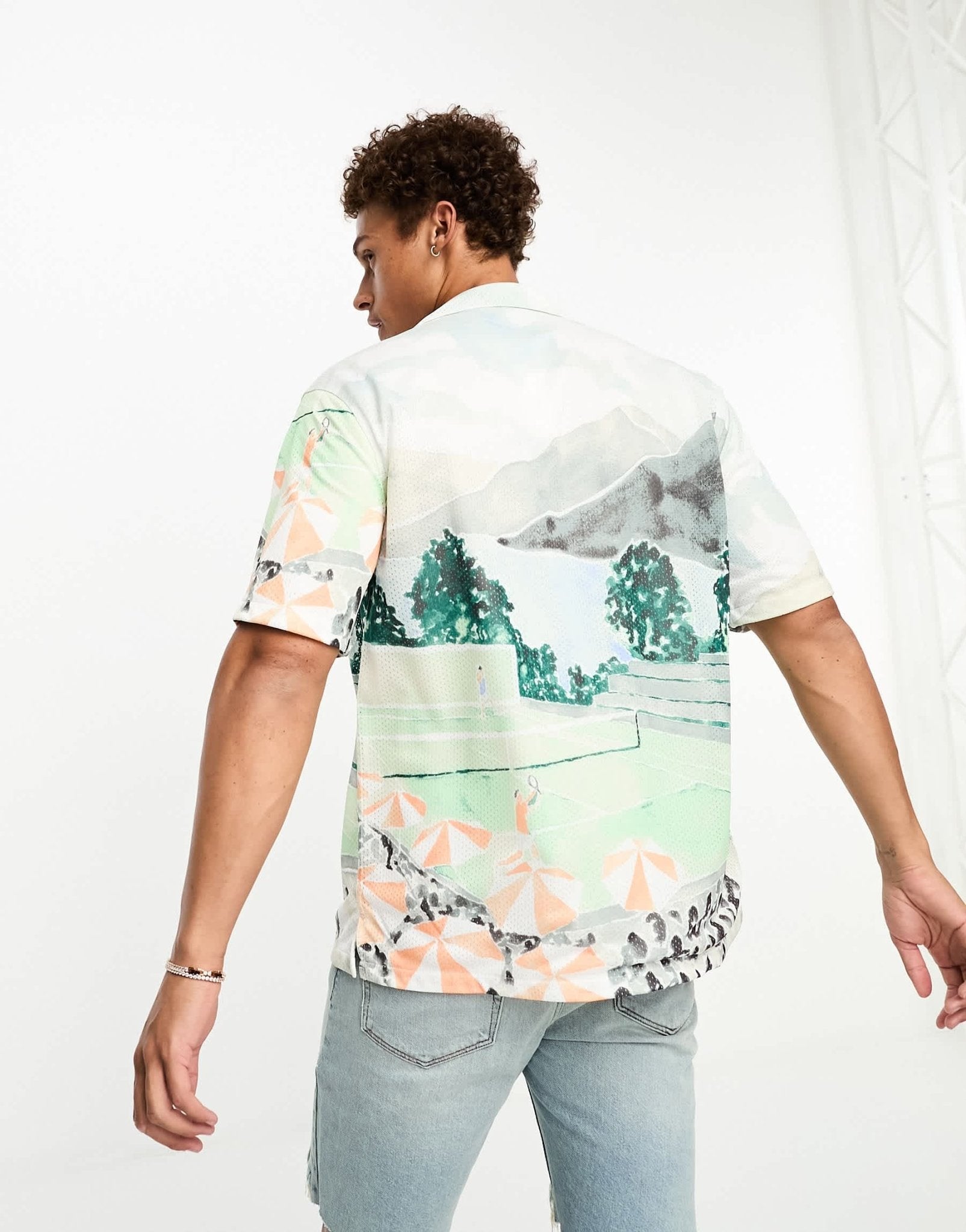Abercrombie & Fitch short sleeve revere collar scenic print mesh shirt in multi - ASOS Sample Sale EU Store