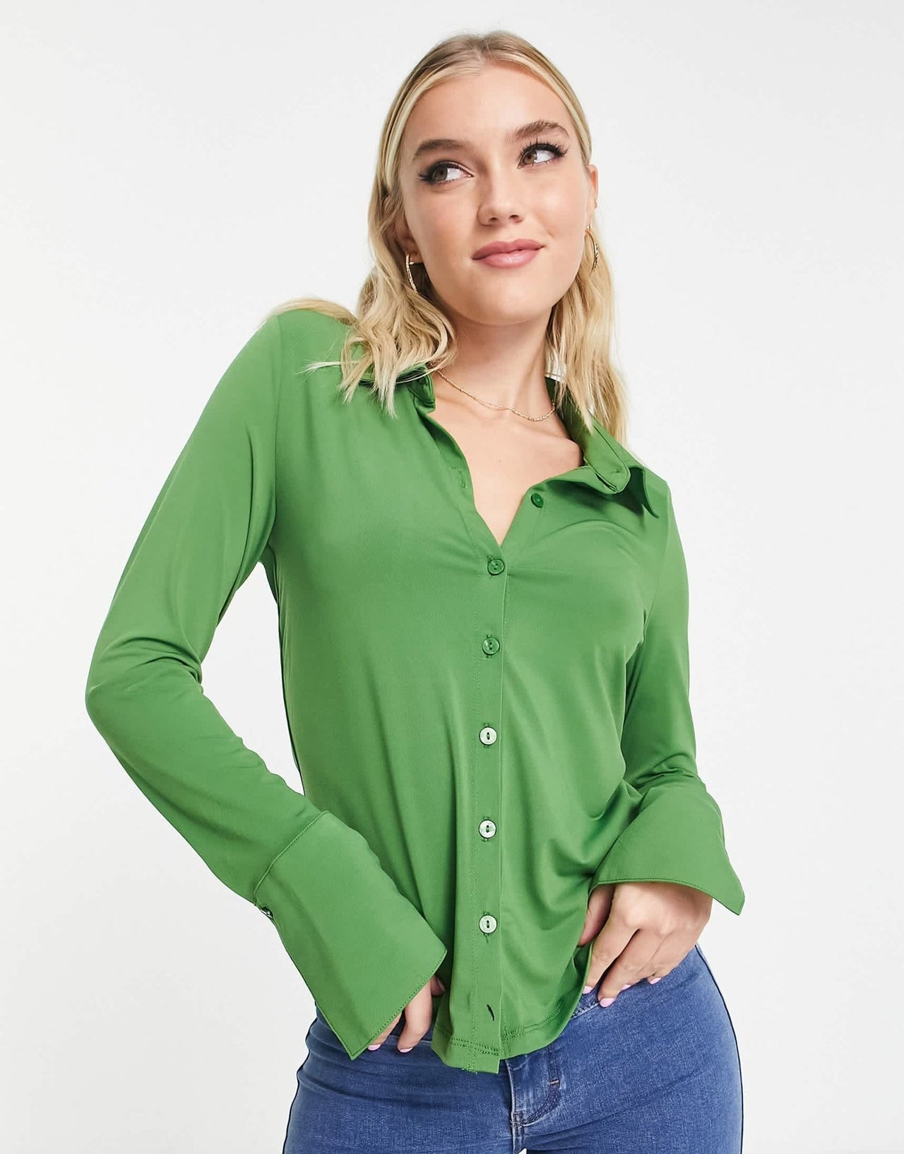 Abercrombie & Fitch slinky slim jersey shirt in green - ASOS Sample Sale EU Store