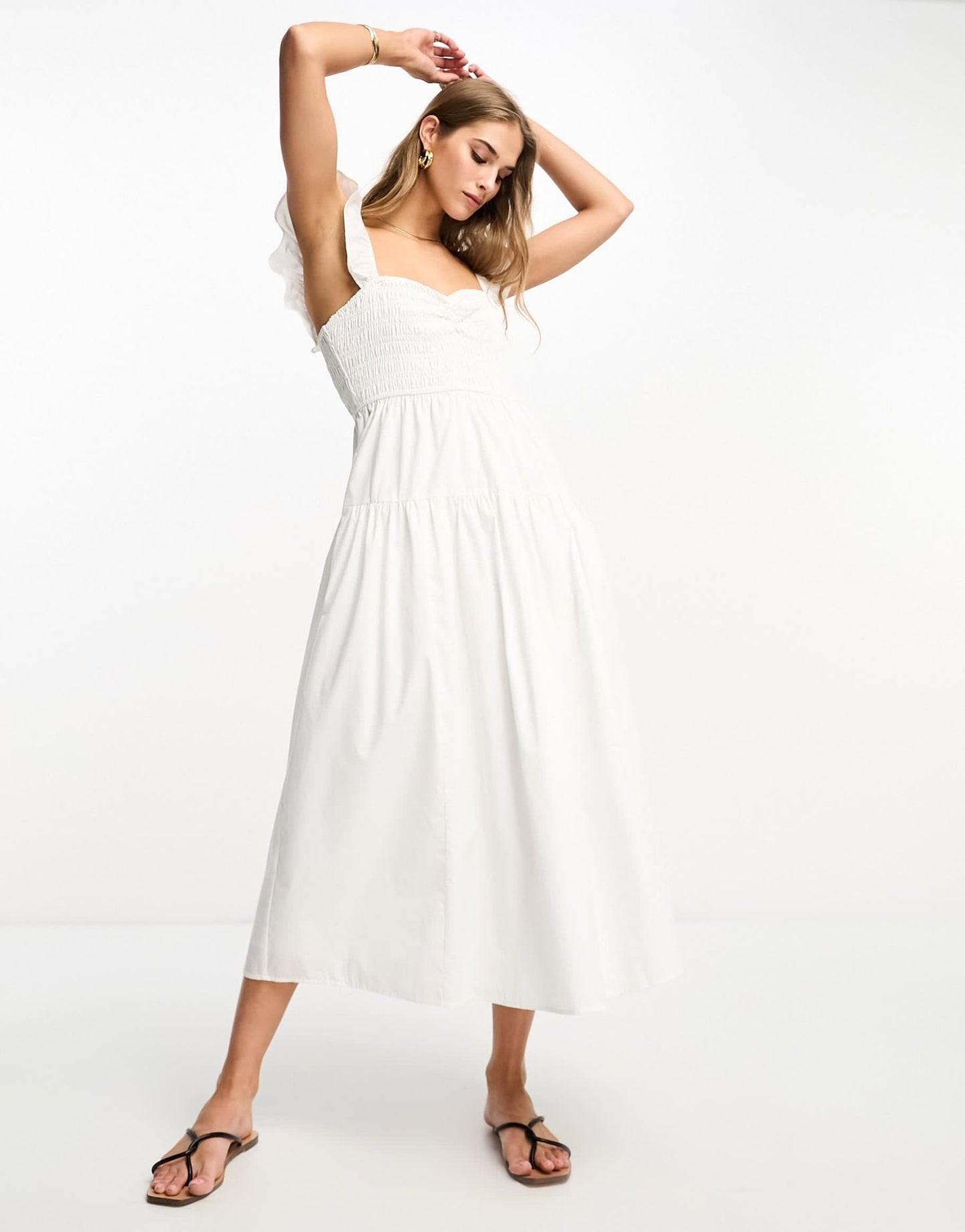 Abercrombie & Fitch smocked ruffle midi dress in white - ASOS Sample Sale EU Store
