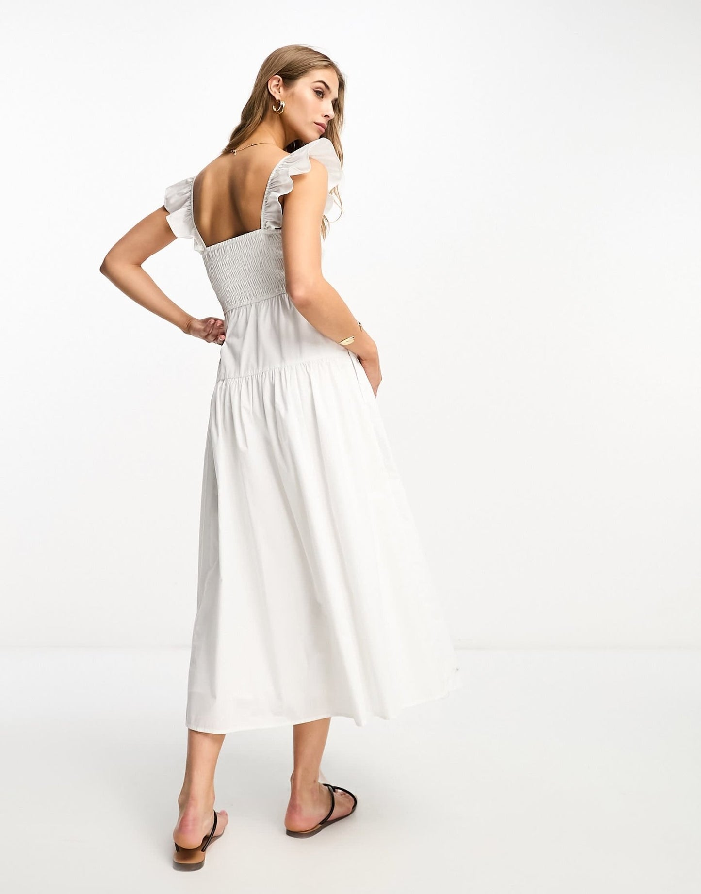 Abercrombie & Fitch smocked ruffle midi dress in white - ASOS Sample Sale EU Store