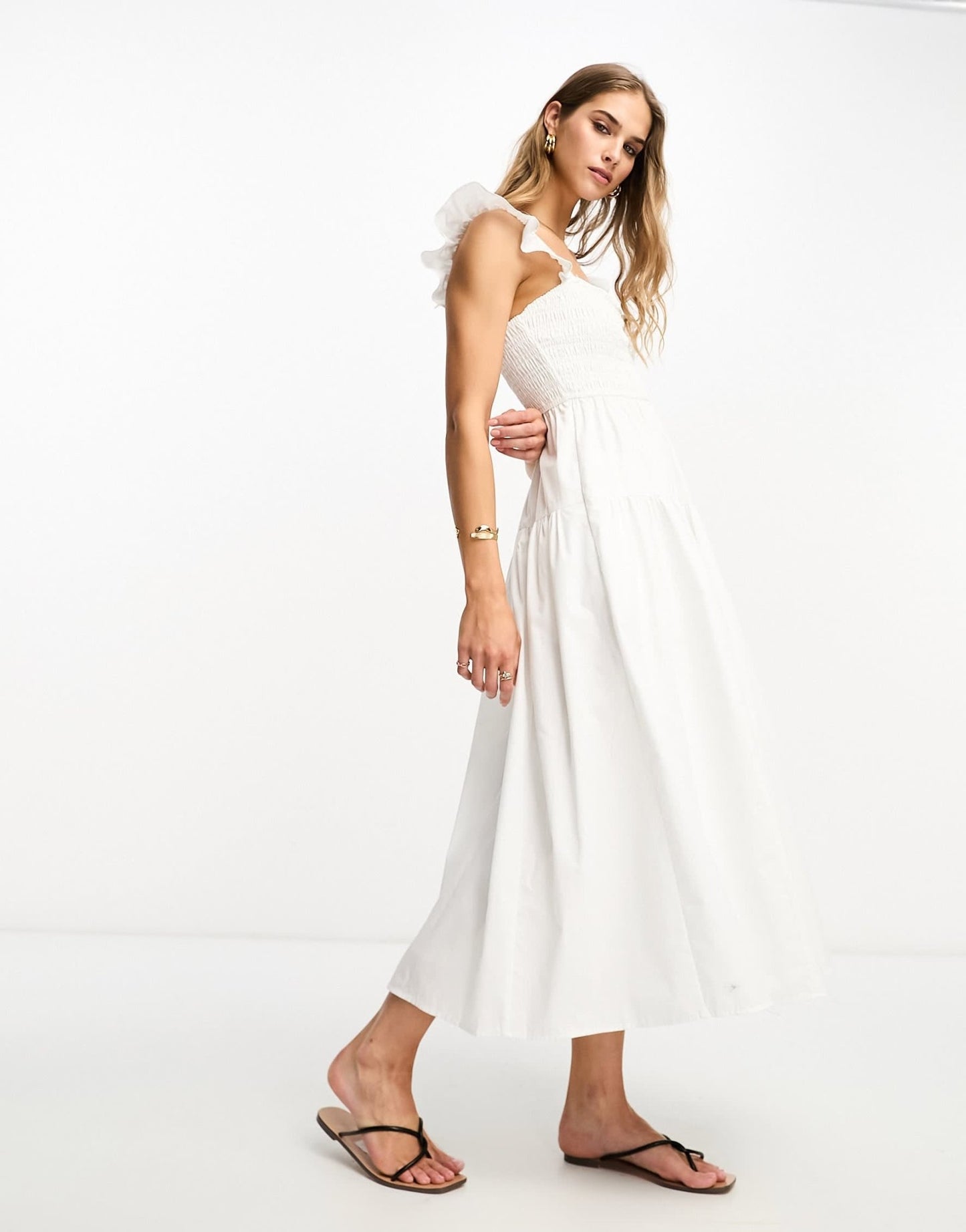 Abercrombie & Fitch smocked ruffle midi dress in white - ASOS Sample Sale EU Store