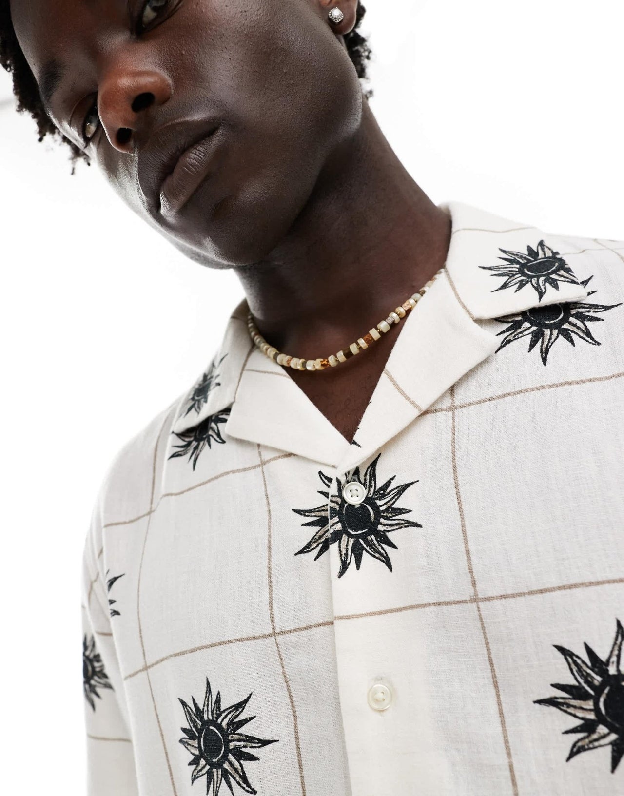 Abercrombie & Fitch square embroided linen blend short sleeve shirt relaxed fit in white - ASOS Sample Sale EU Store